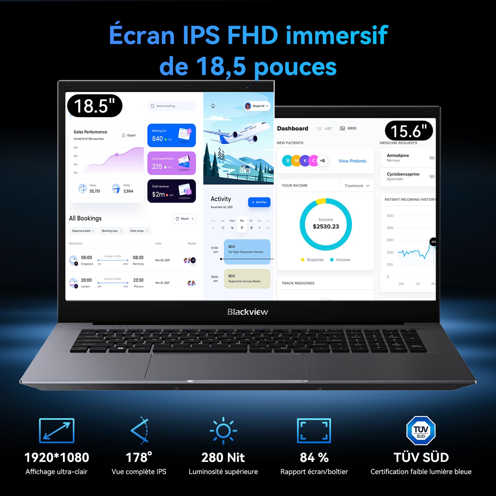 【3 Year Warranty】 2026 Blackview Acebook 10 18.5-inch Laptop, Intel Twin Lake N150 (up to 3.6 GHz) 8000mAh Win-11 Laptop 16GB + 512GB SSD Laptop, HDMI+WiFi 6+BT 5.2+USB 3.2, AZERTY - 3