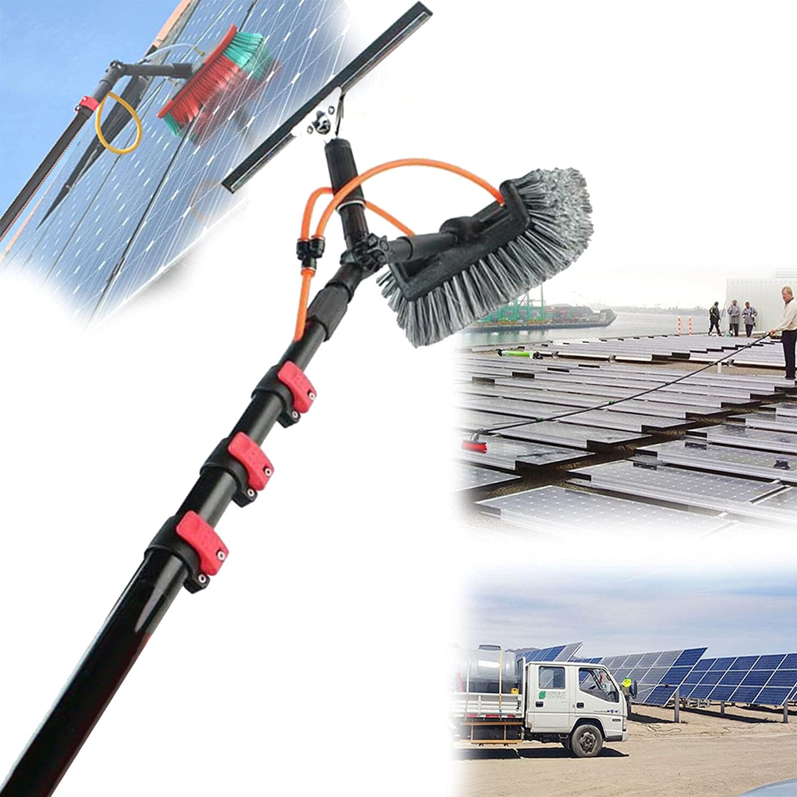 LMMIAOZ 12m Telescopic Window Cleaning Rod with 35cm Brush - Extendable Water-Fed Brush for PV Panels Trucks and High Reach Outdoor Cleaning - 18FT Reach for Effortless Cleaning