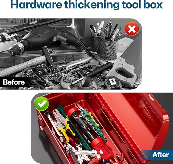 Metal Tool Box Empty, Tool Storage Box with Carry Handle and Metal Latch 37 x 16 x 12 cm Portable Toolbox for Small Parts for Tools (Red)