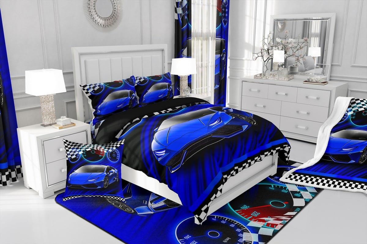 Feelyou Blue Race Car Indoor Floor Mat Kids Boys Girls Area Rug 3x5 Extreme Sports Living Room Rugs Teen Ultra Soft Speed Sports Car Accent Rug Cool Car Decorative Rug Racing Car Doormats Floor Mat