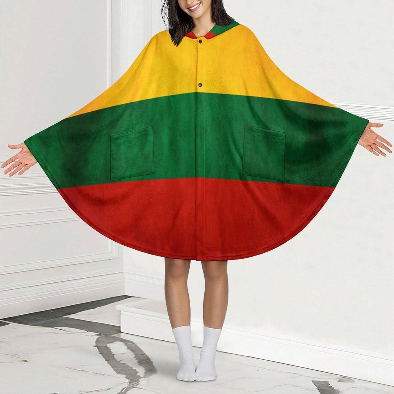 Lithuanian Flag Wearable Blanket with Hooded Flannel Blankets Cape with Pocket