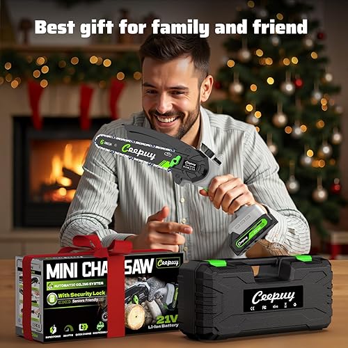 Miniatura 2 de Mini Motosierra Inalámbrica de 6 Pulgadas, Motosierra Eléctrica Portátil con Engrasador Automático/Bloqueo de Seguridad/Funciona con Batería