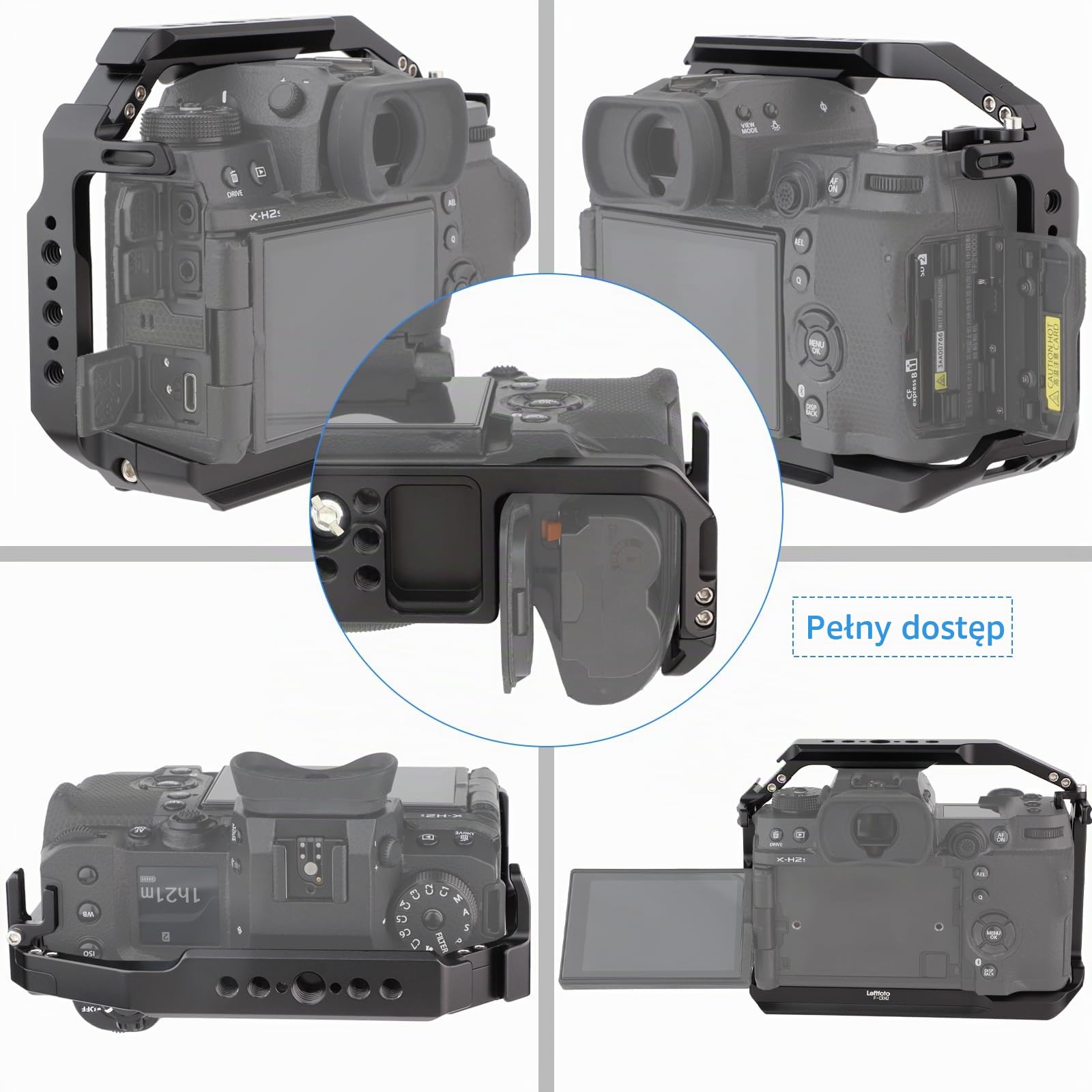 Leftfoto XH2/XH2S klatka na kamerę – aluminiowy wspornik z podstawą Arca, szyna NATO, gwint ARRI pasuje do stabilizatora DJI RS do FujiFilm X-H2/X-H2S Vlog nagrywania wideo