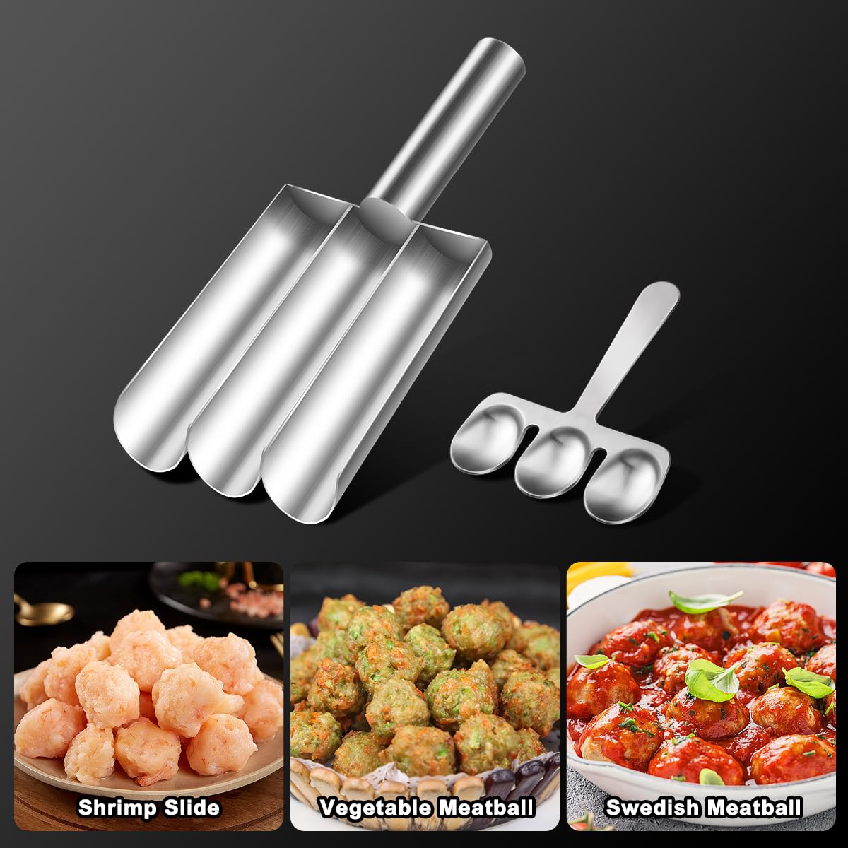 Pelle à Boulettes De Viande En Acier Inoxydable 304 – Set Complet Avec Machine, Cuillère Et Plateau – Antiadhésif Et Facile à Nettoyer – Pour Boulettes, Boules De Poisson Ou Crevettes