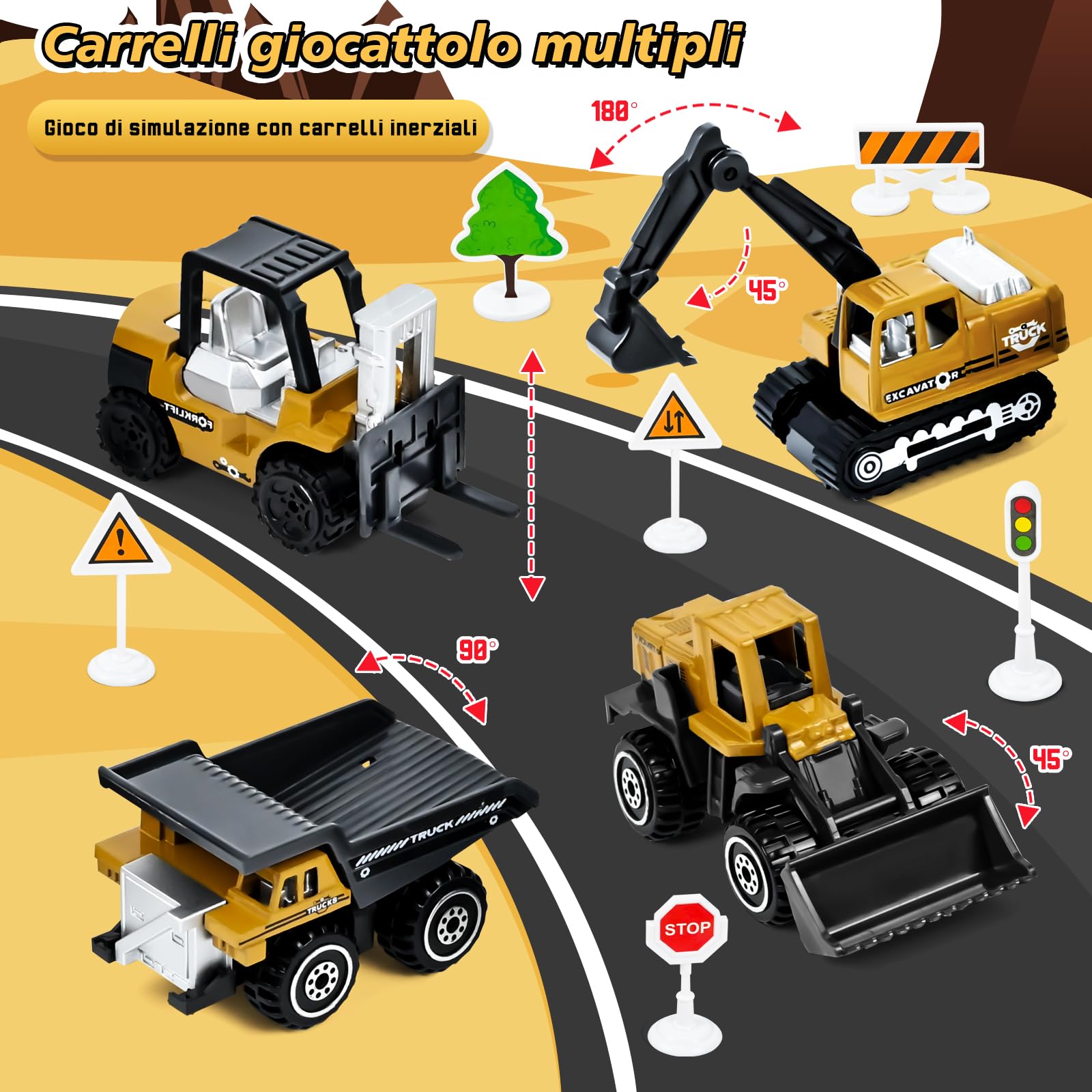 PATEMZON Veicoli Da Cantiere Giocattolo, Camion da Cantiere Giocattolo, Camion Pista Macchinine Gru Bisarca GiocattoloS con Escavatore Costruzione Bulldozer, Musica et Luce, Regalo Bambini 3+ anni
