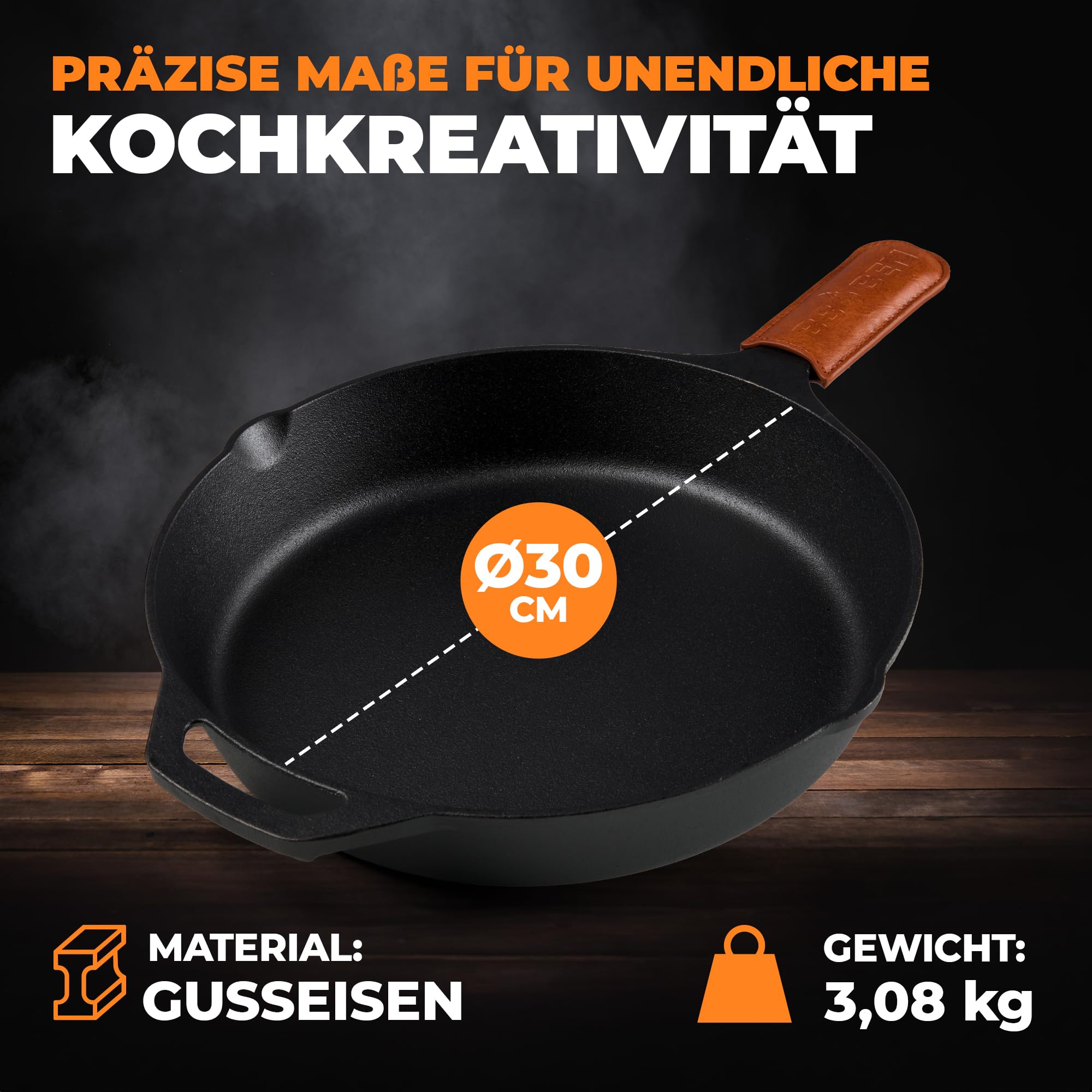 BBQ Ben Gusseisenpfanne Induktion [Feuerfest] Cast Iron Pan - leckere Röstaromen & knusprige Kruste, Grillpfanne Gusseisen, Eisenpfanne, Ofenfeste Pfanne, Antihaft-Bratpfanne, Gusspfanne Grill (30 cm)
