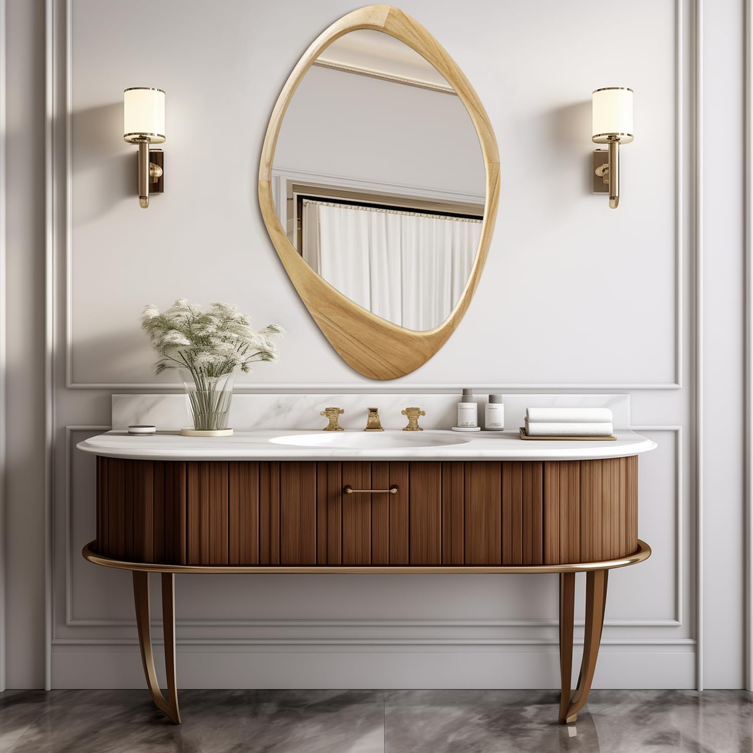 AAZZKANG Espejo de pared grande con marco de madera irregular de 70 x 50 cm, espejos colgantes asimétricos decorativos para baño, dormitorio, sala de estar, entrada