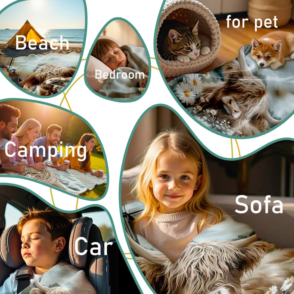 Printed Bed Blanket Cattle and Flower Throw Highland Cow Queen Size Flannel Blanket for Couch Sofa Travel Decor (49"x59") - Image 5