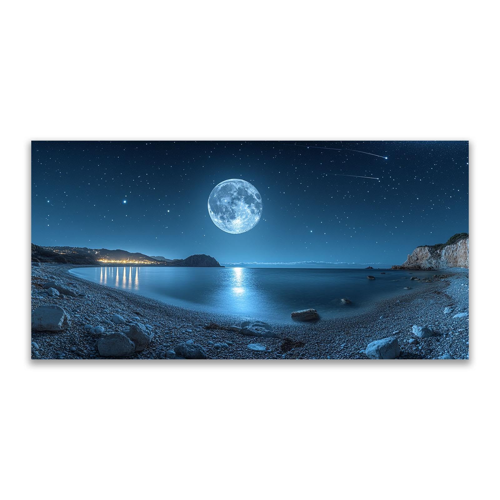 Deco salon chambre mur vide solution grand tableau horizontal bleu blanc JOSUE