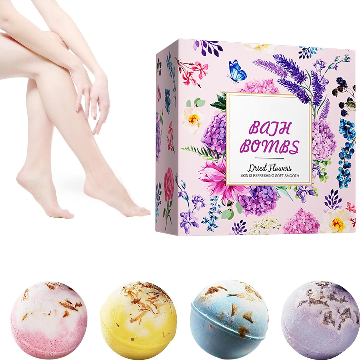 Bath Bombs Set 4 Pieces Bath Bombs in Box as Bath Additive Gift Idea for Girls Women Children Birthday Surprise