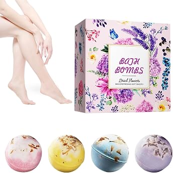 Bath Bombs Set 4 Pieces Bath Bombs in Box as Bath Additive Gift Idea for Girls Women Children Birthday Surprise