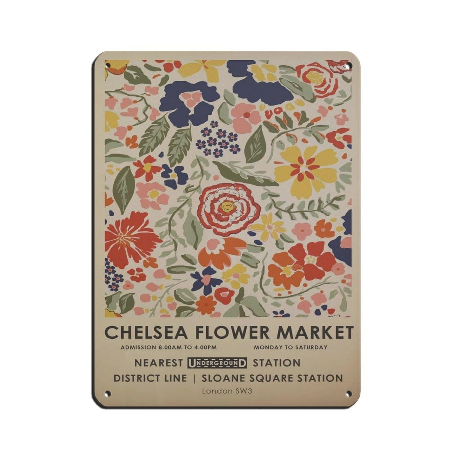 Chelsea Flower Market,vintage Floral Poster Retro Poster Metal Tin Sign Chic Art Retro Iron Painting Bar People Cave Cafe Family Garage Poster Wall Decoration 12x16inch(30x40cm)