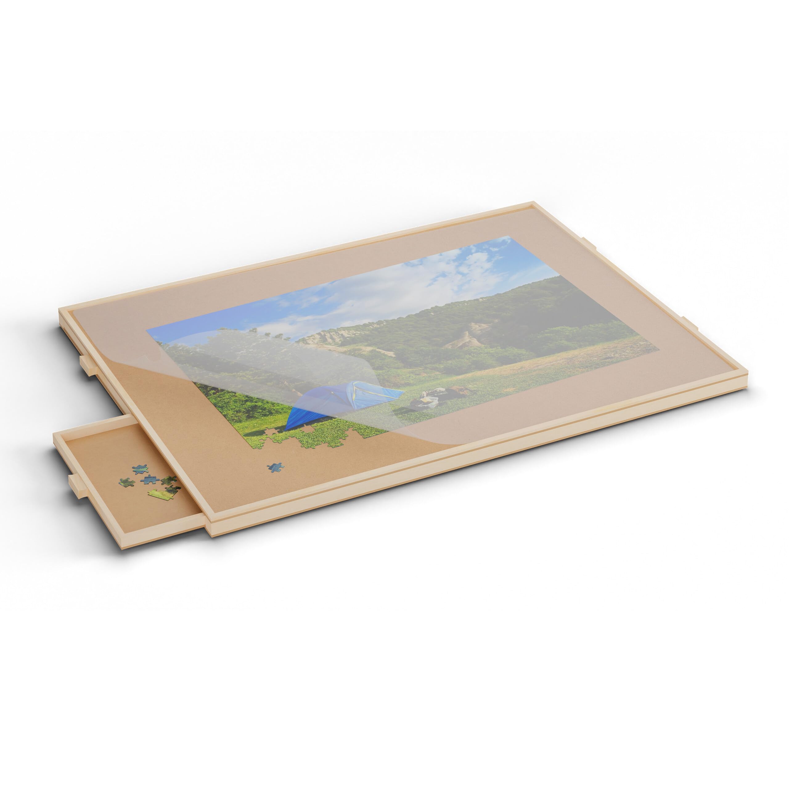 Relaxdays Tablero para Puzzles con 4 Cajones, Organizador Rompecabezas de 1000 Piezas, Giratorio, con Protector, Natural