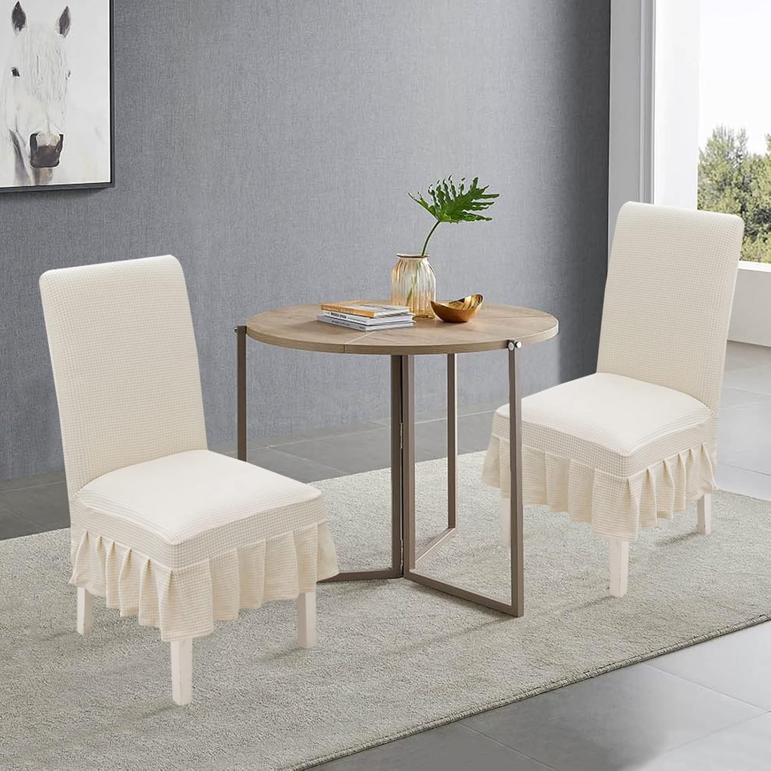 Chair Covers for Dining Room Set of 2/4/6, Stretch Parsons Chair Slipcover with Skirt Chair Covers, for Hotel Ceremony Banquet Wedding Party Kids Pets,A,6pack