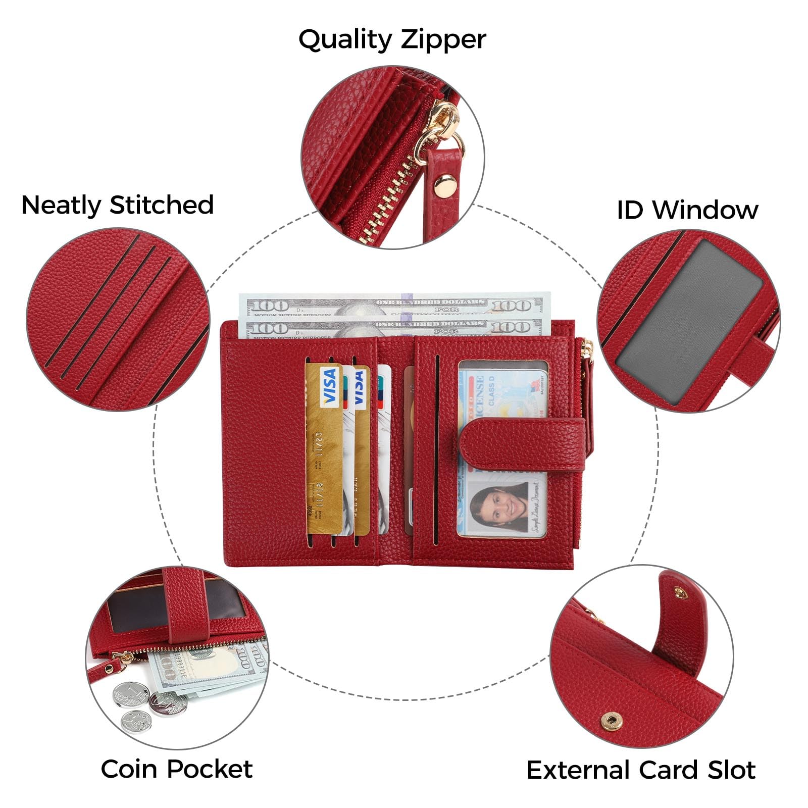 RRANCharltu Portafoglio Donna Pelle Portafoglio Donna Piccolo Portamonete Ragazza con Slot Per Schede, Rosso