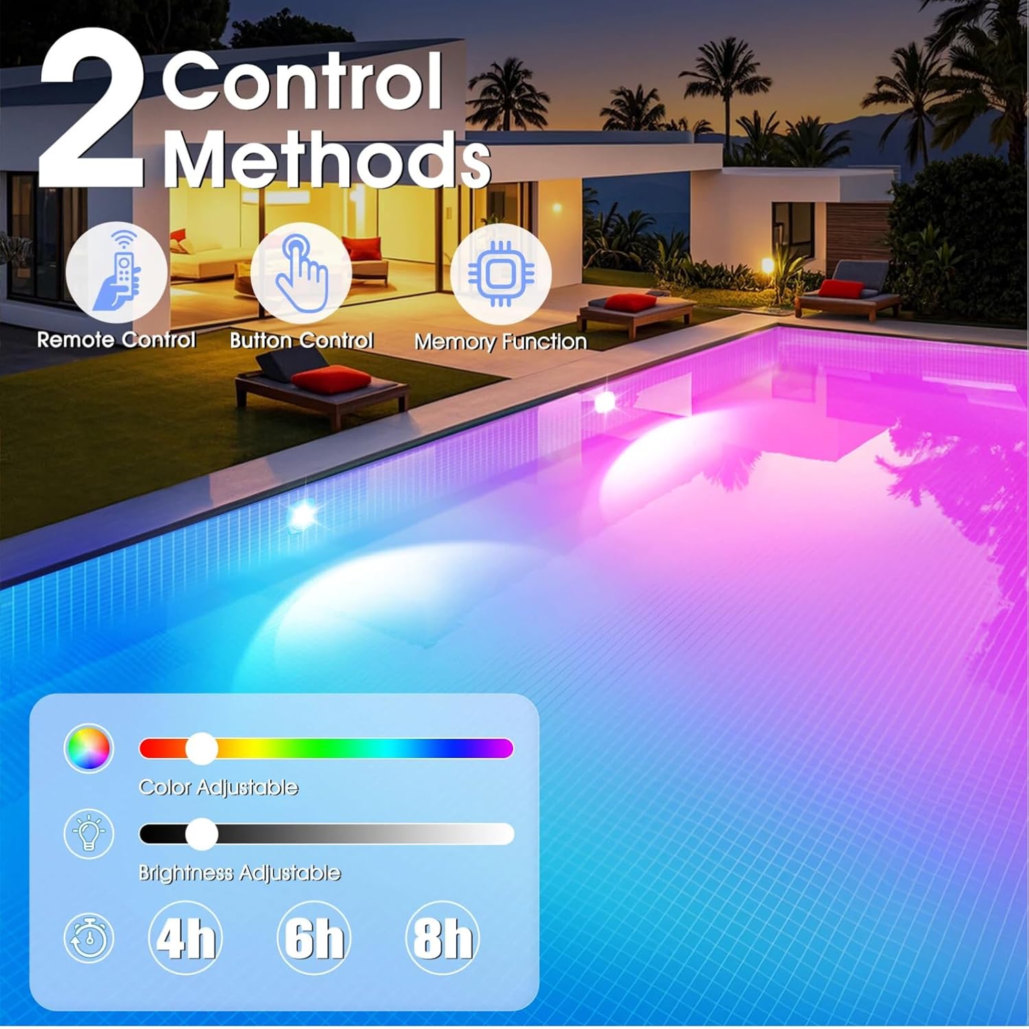 Rechargeable Submersible Pool Lights with Remote, 5000mAh Underwater Led Pool Light for Above Ground Pool Lights Waterproof, 9 Modes Color Changing Magnetic Swimming Inground Pool Lights-2PC