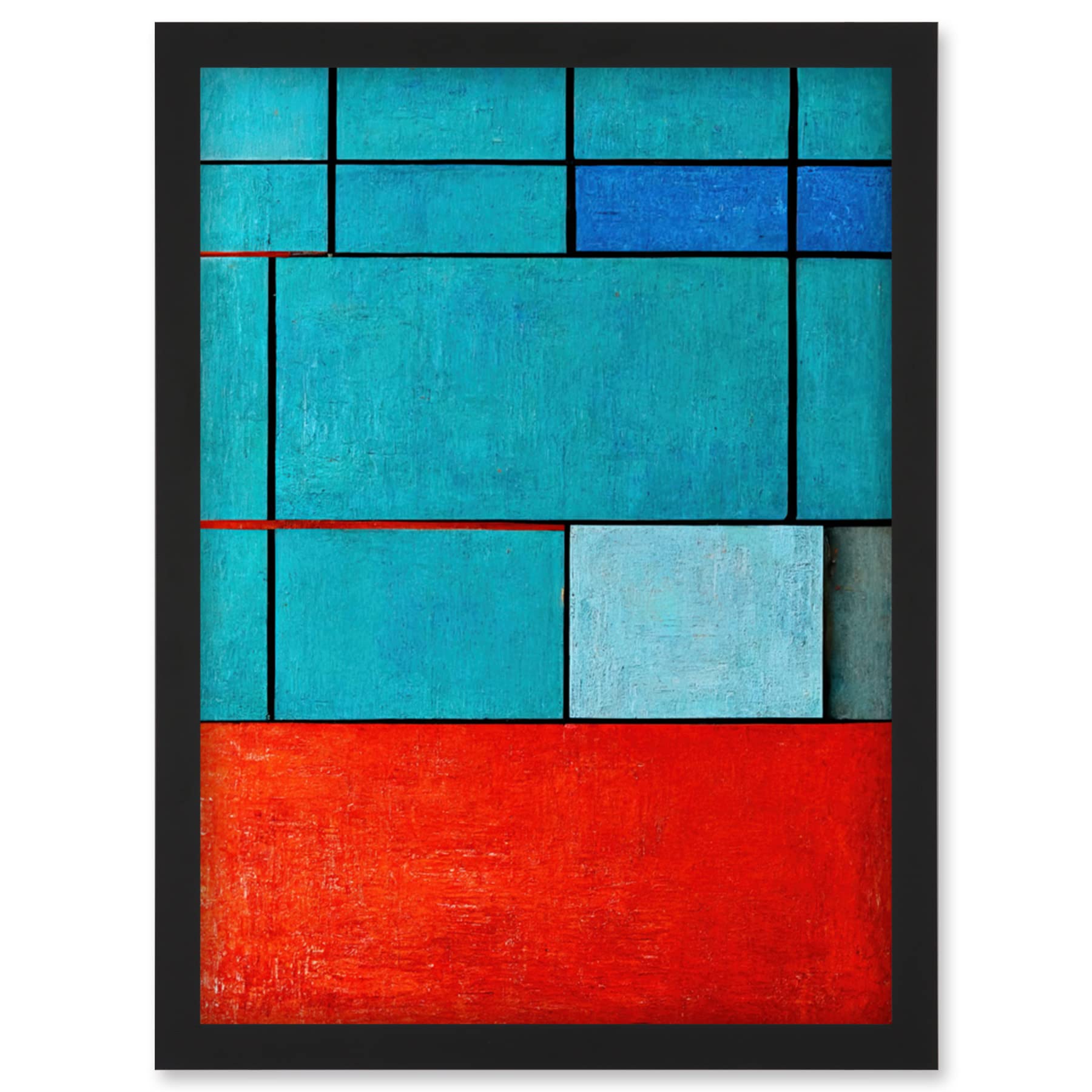 Artery8 Piet Mondrian Style Teal Red Abstract Harmony Wall Art PrintA4 Size from B&Q