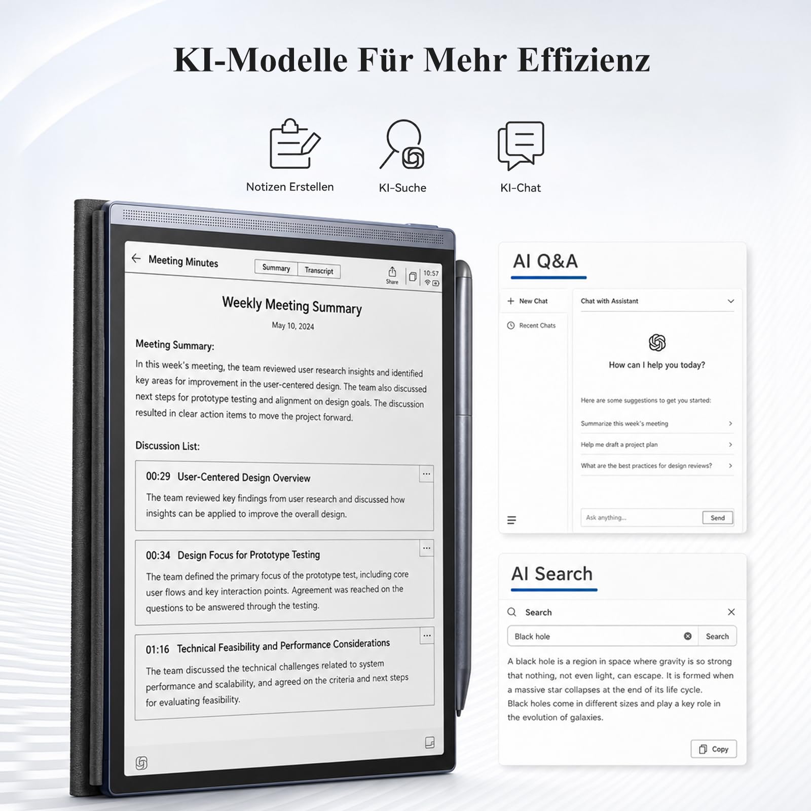 AINOTE Air 2 mit Hülle, 20,8 cm (8,2 Zoll) AI-Note-Taking-Tablet mit 24 Stufen einstellbarem Licht, elektronisches Notizbuch mit Stift, Sprach-zu-Text-Transkription, mehrsprachige