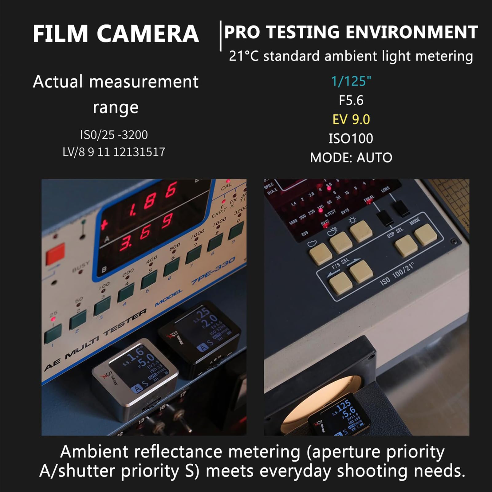 Misuratore di luce digitale per fotocamere, 30° FOV Riflesso, con ampio schermo OLED, gamma EV 1 – 22, sensore ad alta precisione, ricaricabile, attacco a slitta fredda