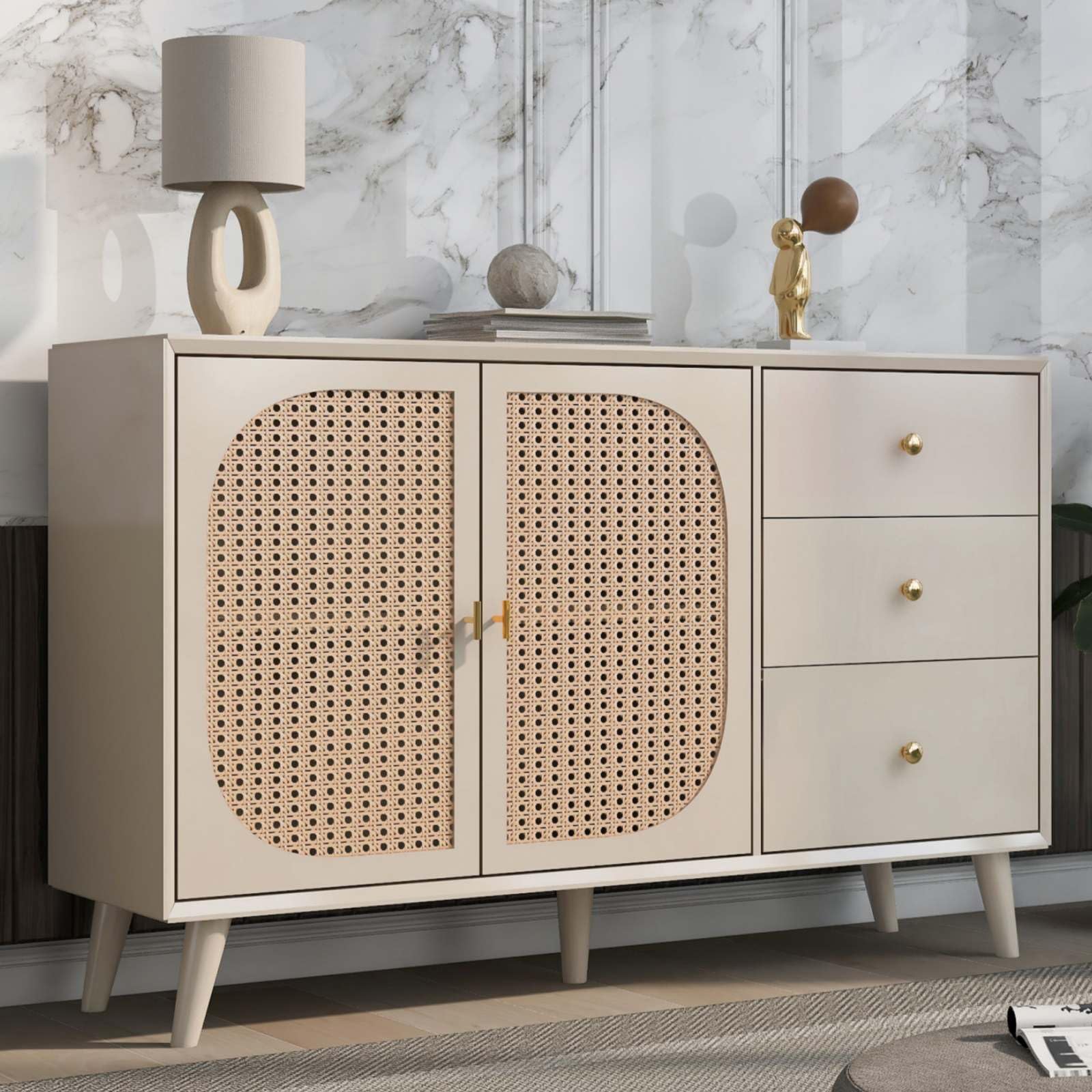 Credenza In Rattan Con 2 Ante E 2 Cassetti - Mobile Multiuso Per Camera Da Letto, Soggiorno O Ingresso - Foto 7