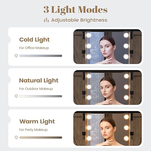 Miniatura 3 de AOGLLATI Tocador de Maquillaje con Luces y Puertas de Granja, Escritorio de Tocador con Espejo y Luces y Estación de Carga, Mesa de Tocador de