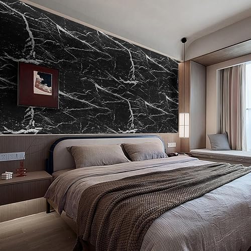 Miniatura 2 de Chejiaye Papel adhesivo negro para despegar y pegar, papel tapiz adhesivo con textura negra, papel tapiz decorativo de vinilo para armarios,