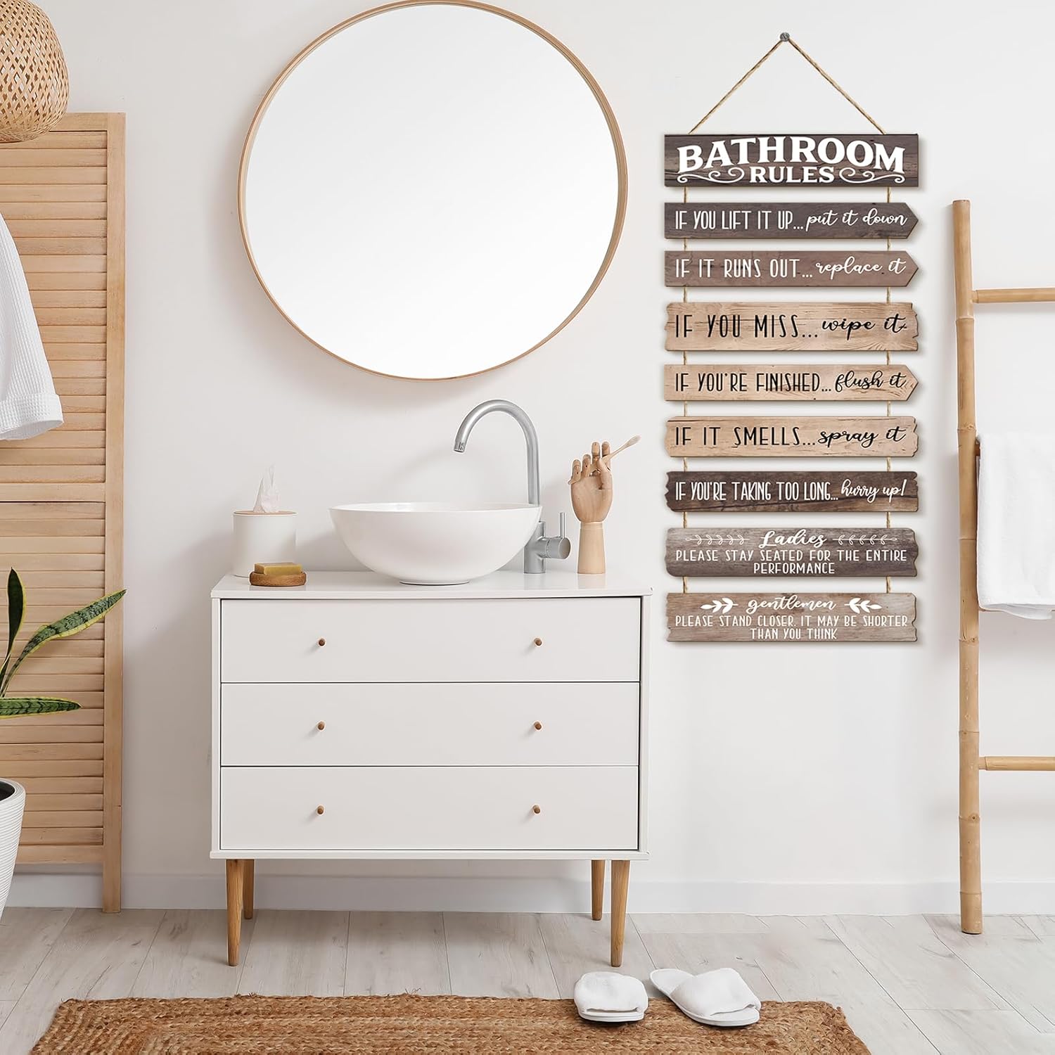 Bathroom Wall Decor Funny Bathroom Signs Bathroom Rules Pictures Wall Art Decor Rustic Farmhouse Toilet Decor Wooden Sign (Brown) - Image 6