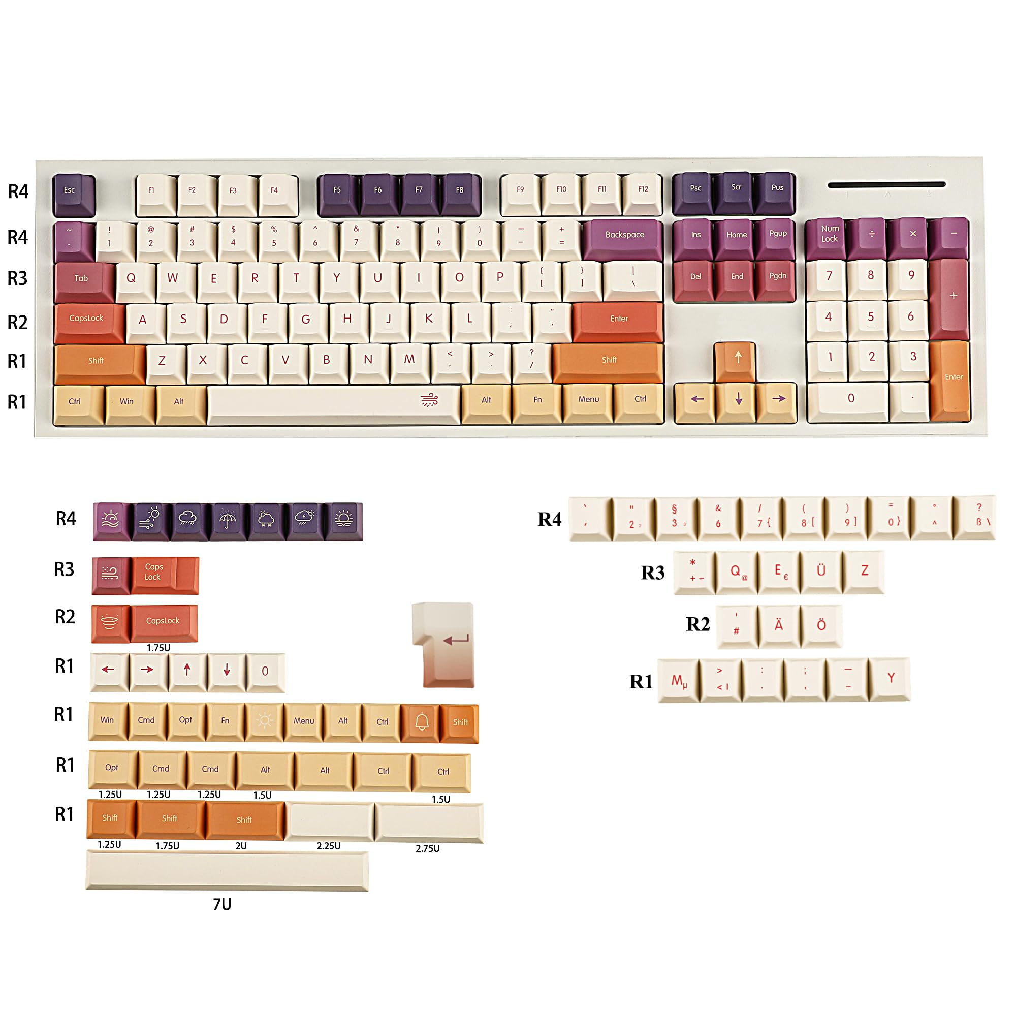 YMDK Lot de touches en PBT épais pour clavier QWERTZ AZERTY MX 1,7 mm d'épaisseur