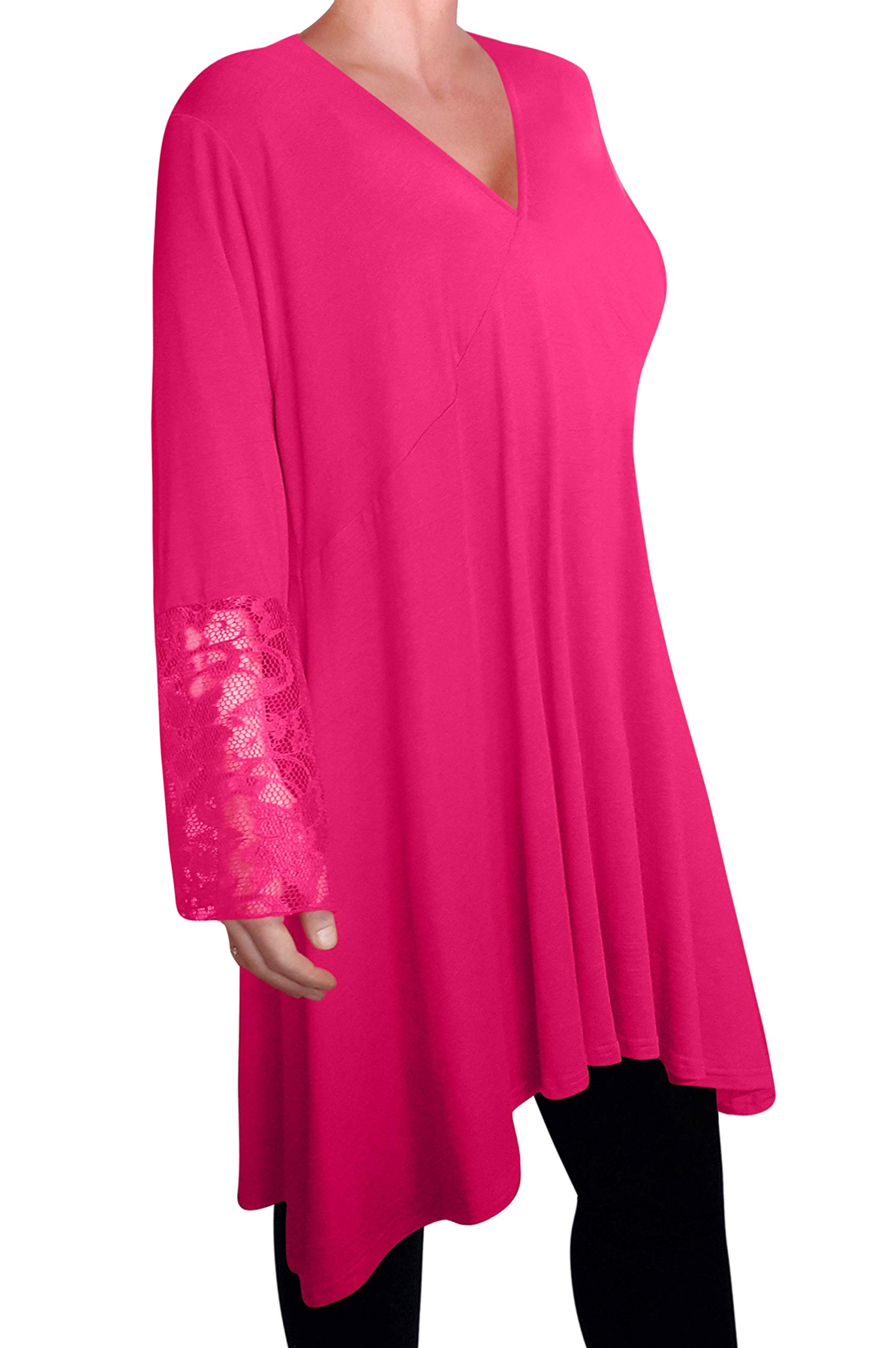 Eye Catch Women's Fushia Loose Long Dress Tunic Lace Tops Shirt Plus Size Size 20