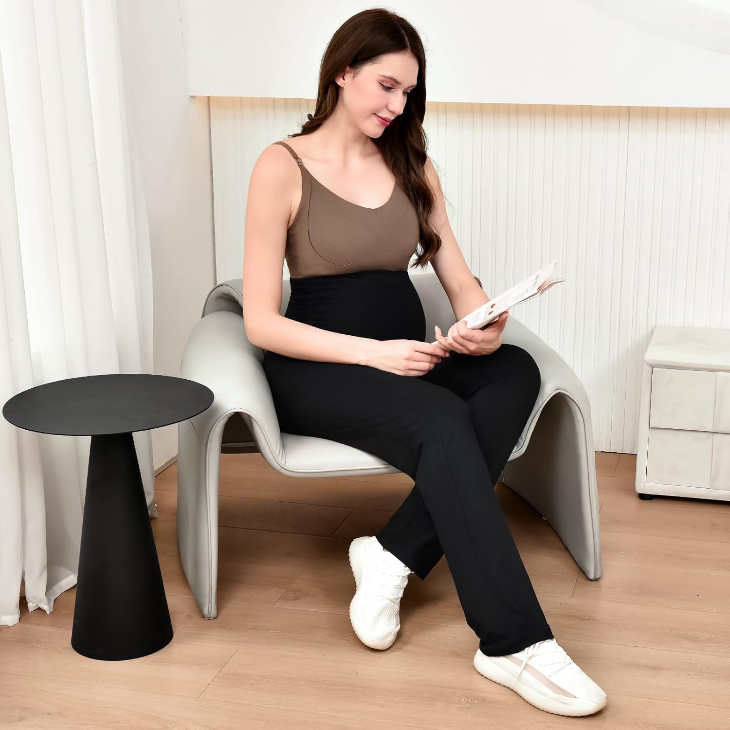 Maternity Pants with Pockets Over The Belly Lounge Wide Leg Yoga Pants for Women Pregnancy - Image 3