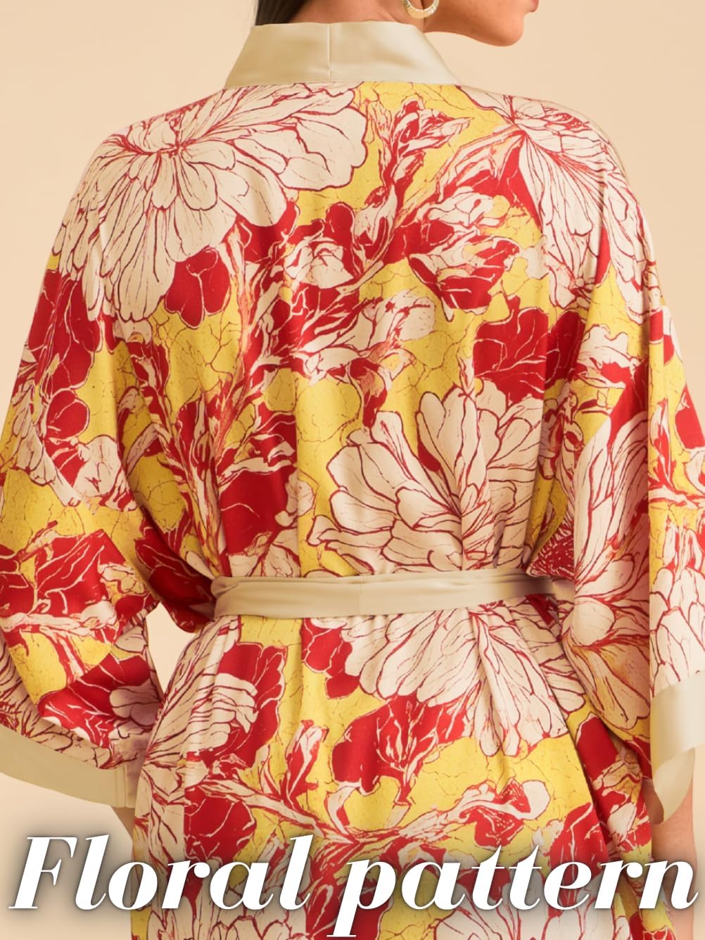 Women's Fancy Print Satin Kimono Robe, Soft Silky Lightweight, Long Wedding Bridesmaid Robes Fits Sizes 0-12 - Image 5