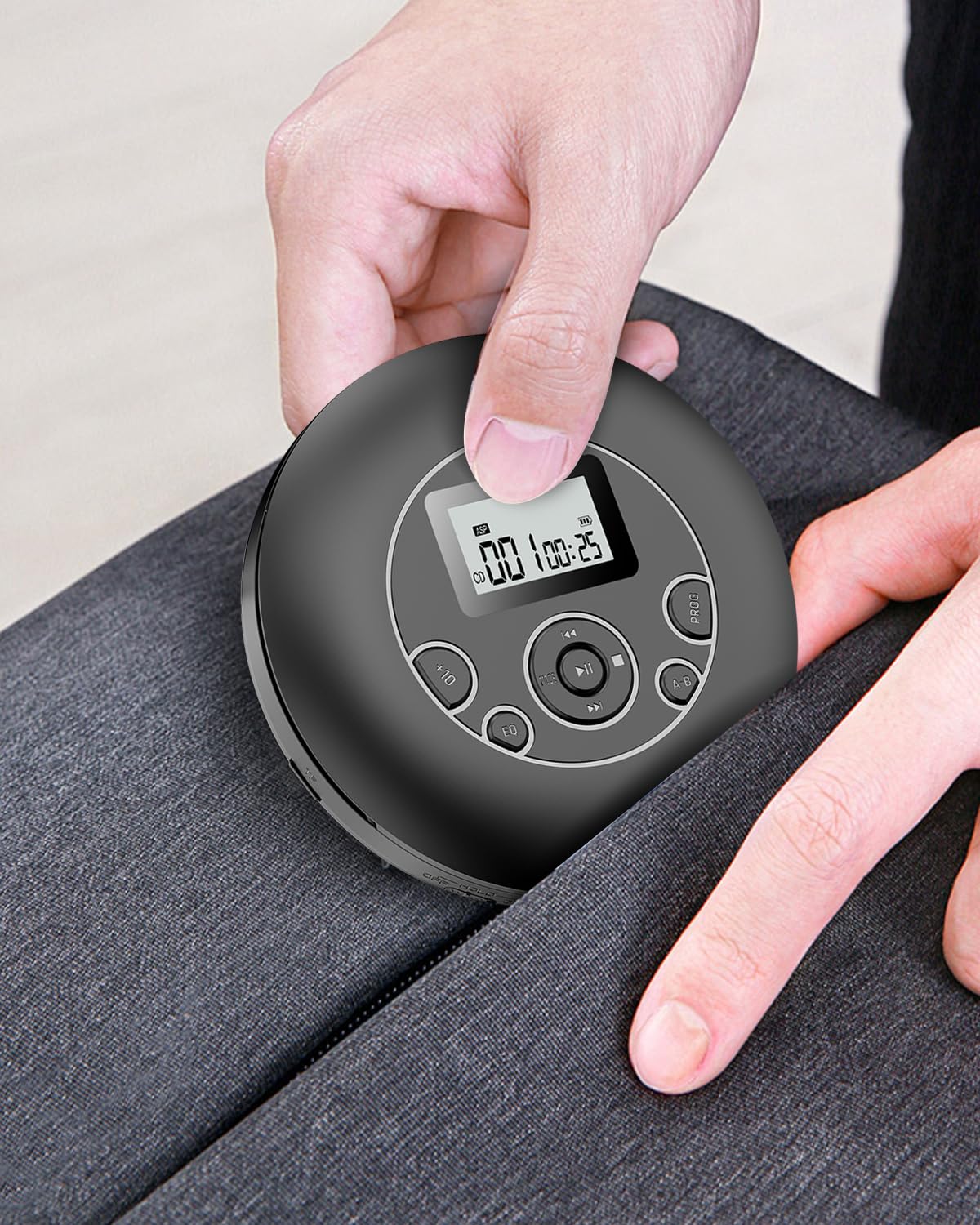DESOBRY Lecteur CD Portable, Lecteur CD Rechargeable Discman avec Casque, Baladeur CD Portable à écran LCD, Hold Lock et Antichoc, AUX Câbles, Répétition A-B