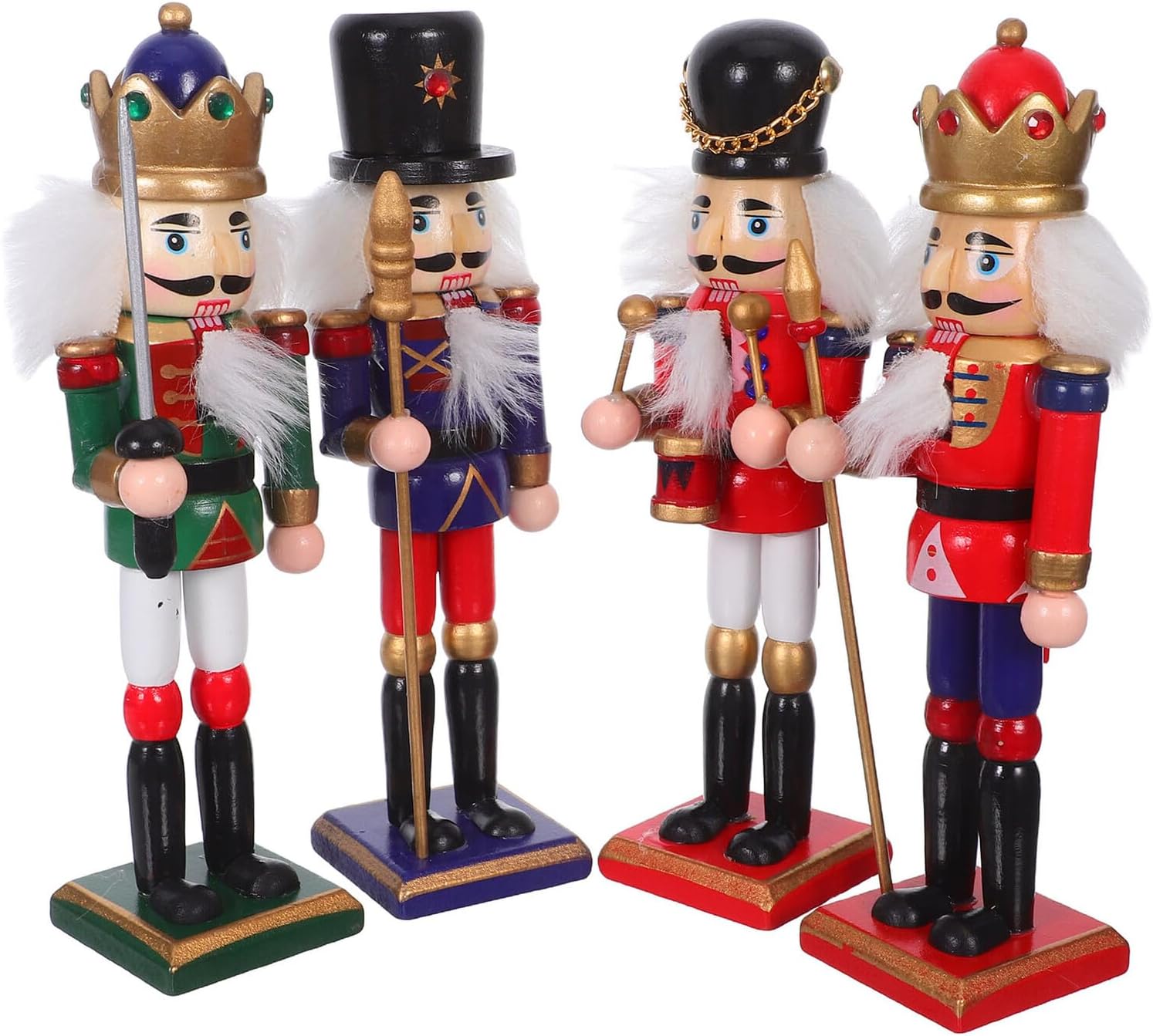 4pcs Christmas Nutcracker Figurines Mini Wooden Soldier Ornaments Traditional Holiday Nutcracker Decorations for Party Table Desktop Display