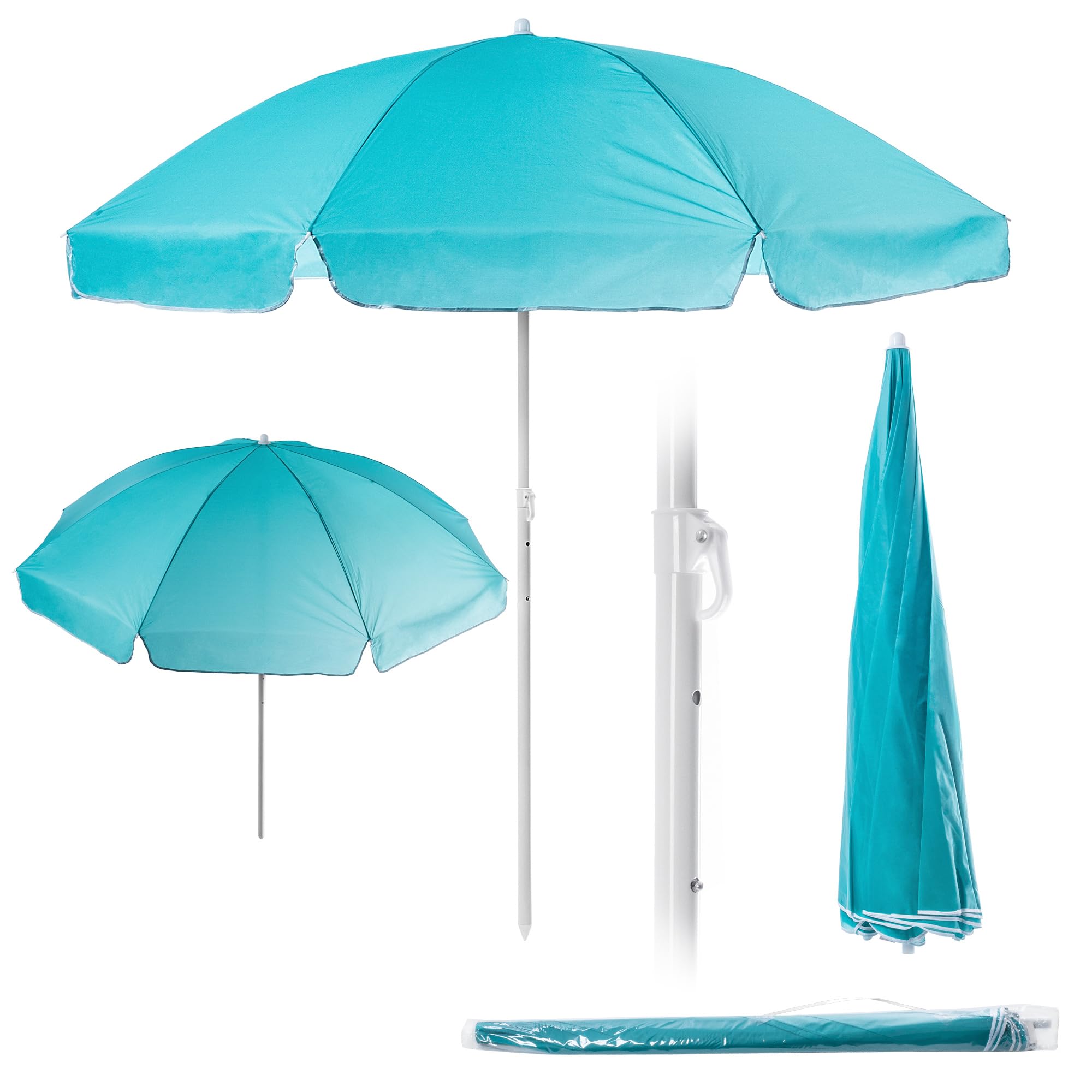 KADAX Parasol de jardin rond - 220 x 142-224 cm - Hauteur réglable - Pour balcon, jardin, terrasse, piscine et plage