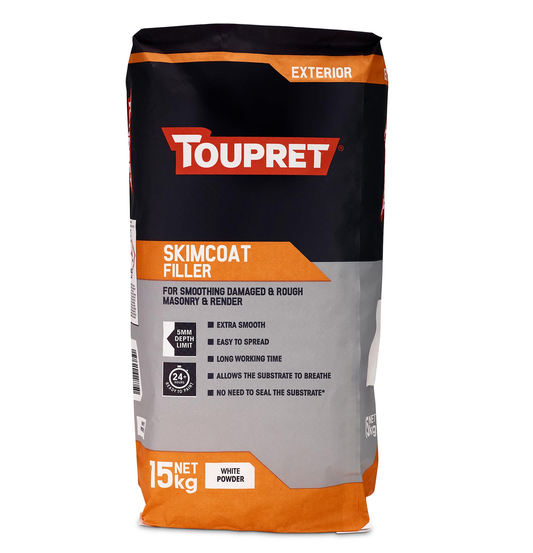 Toupret Exterior Skimcoat Filler - Ultra-Smooth Masonry & Render Surface Prep - High-Bond, Weather-Resistant, Paint-Ready Exterior Filler - 15kg