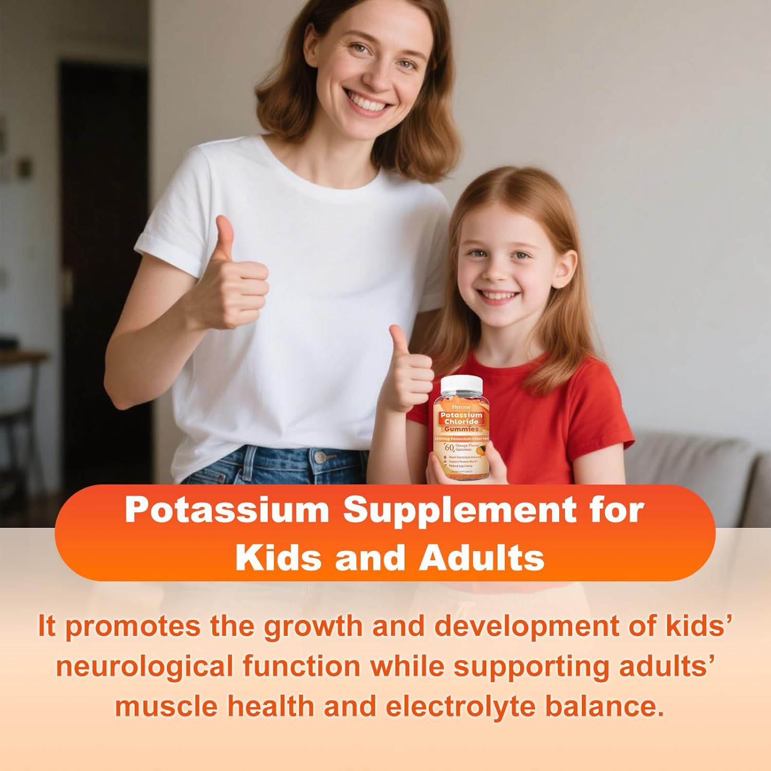 2 Pack Potassium Gummies, Potassium Chloride 1200mg for Adults, Sugar-Free Potassium Supplement Gummies Support Electrolyte Balance & Leg Cramps for Women & Men, Orange Flavor, Vegan, 120 Count - Image 7