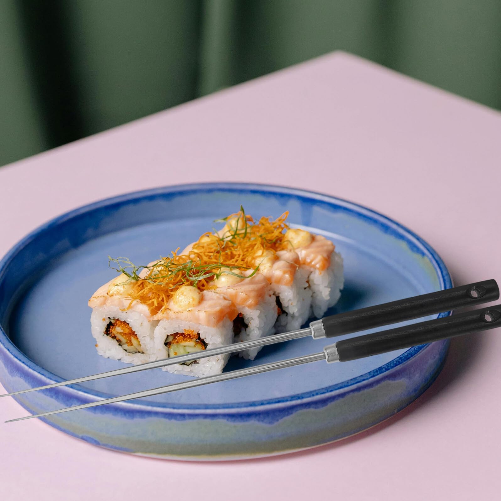 Baguettes Inox Anti-dérapantes pour Sushi Style Japonais Résistantes Chaleur Légères et Réutilisables Ergonomique pour Service Alimentaire Noir