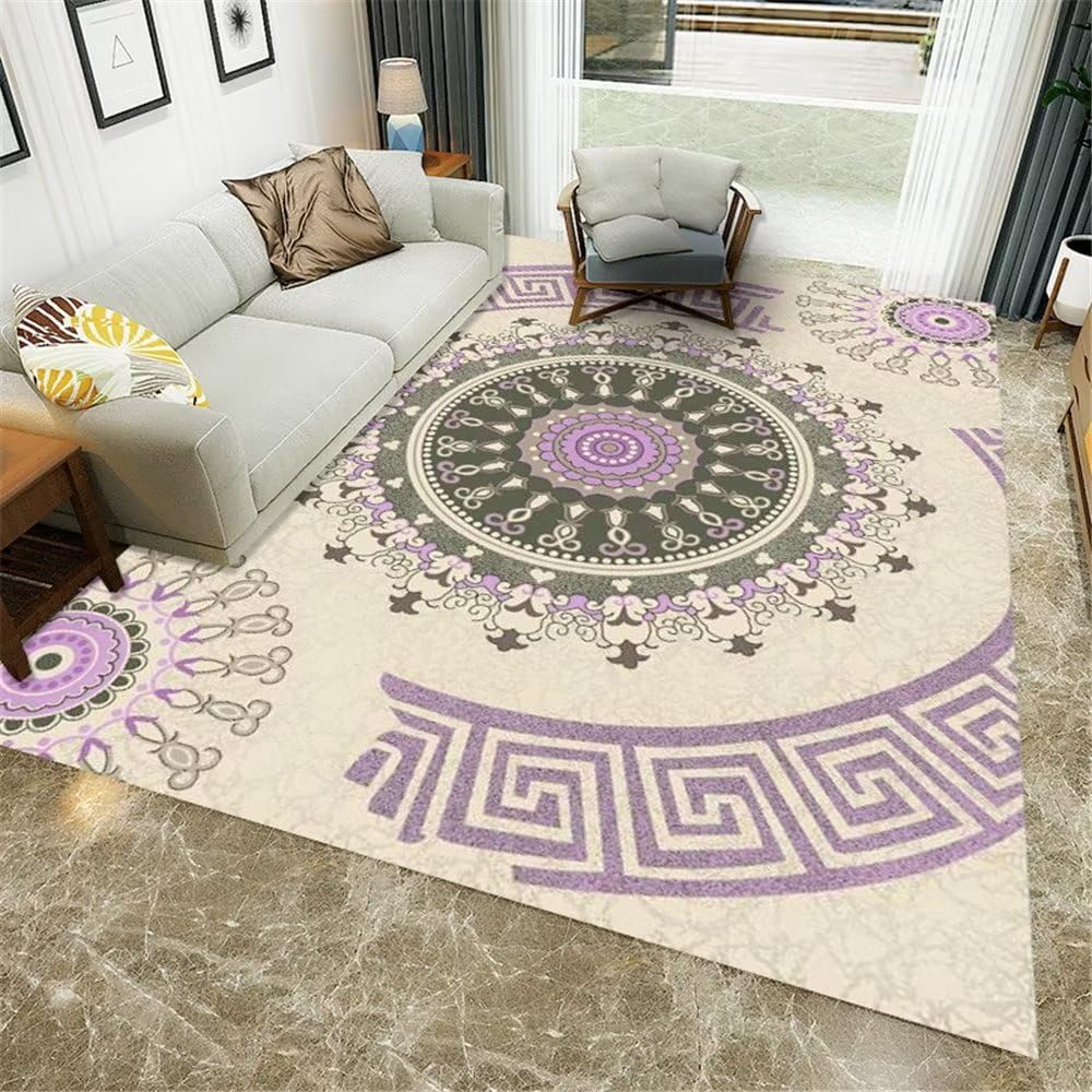 Xiaosua For Bedroom Living Room Kids Purple Carpet Study Purple Round Floral Vintage Pattern Living Room Washable Carpet Non-Slip 180X280CM Carpets Non-Slip 5Ft 10.9''X9Ft 2.2''