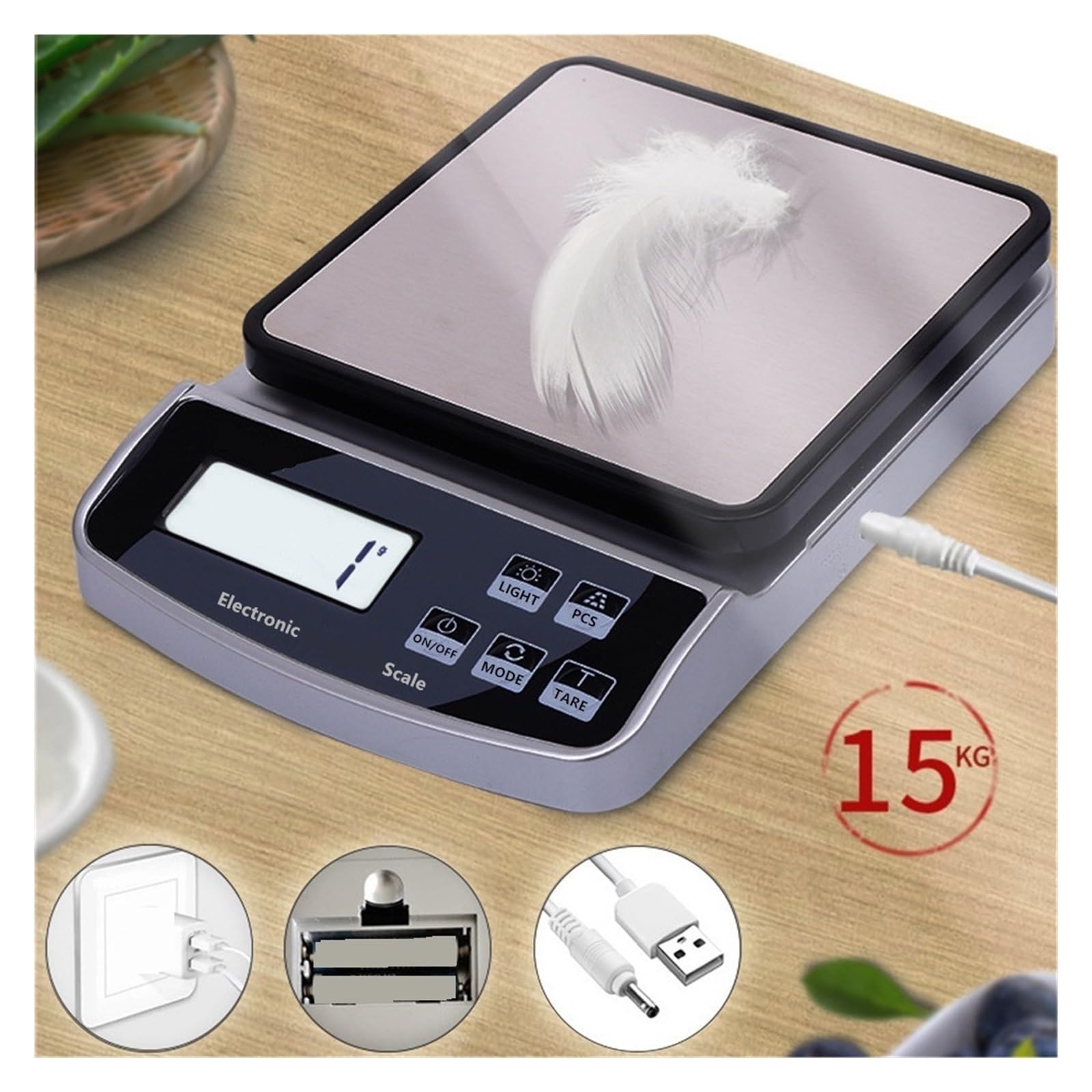 Alimentos Electrónicos 15 Kg Multifunción Cocina Hogar Café Horneado Joyería Impermeable Balanza De Precisión Báscula Medición Precisa Esfuerzo(10kg 1g)