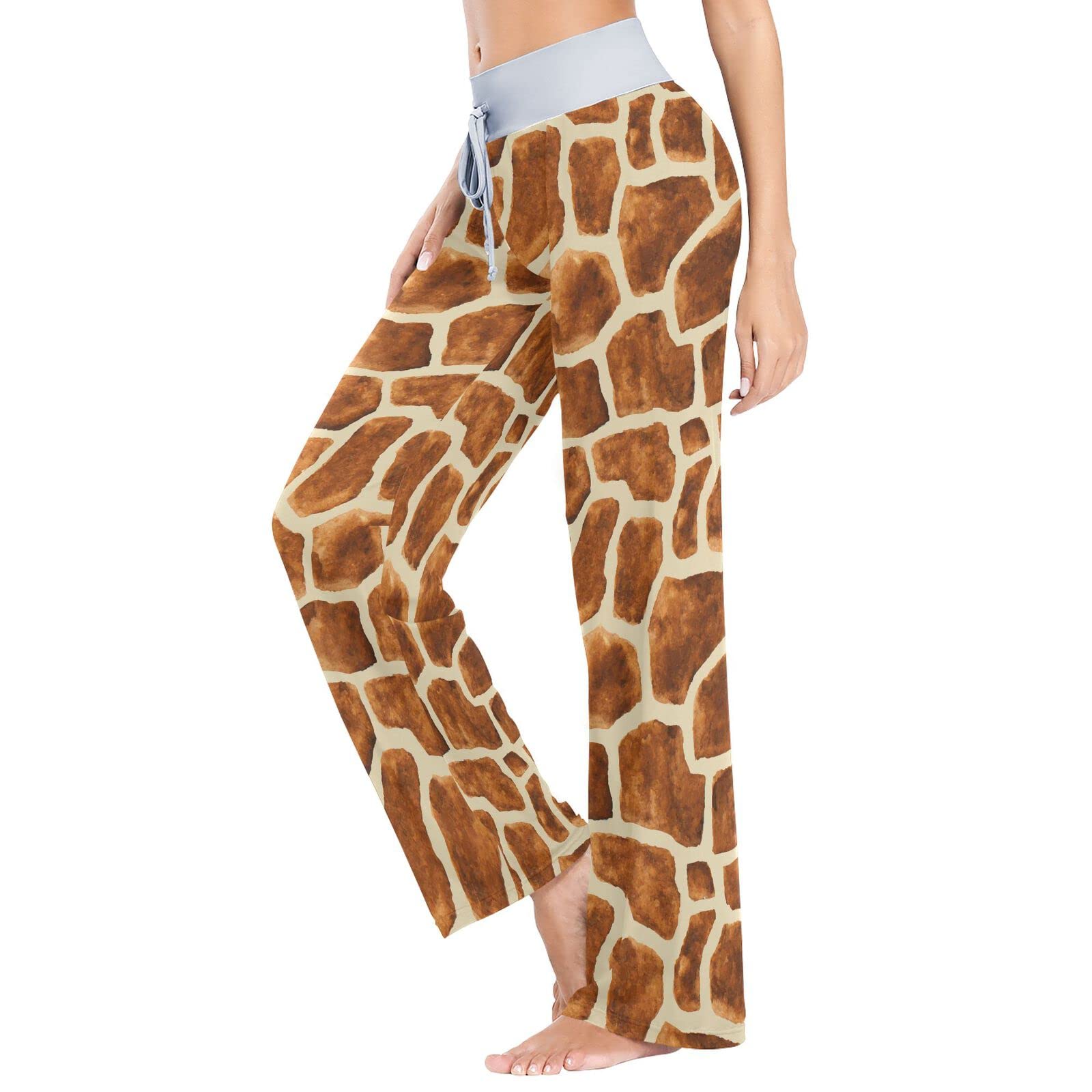 Ollabaky Women's Pajama Pants PJs Bottoms for Women Wide Leg Sleep Lounge Pants: Multi- Giraffe Print Medium