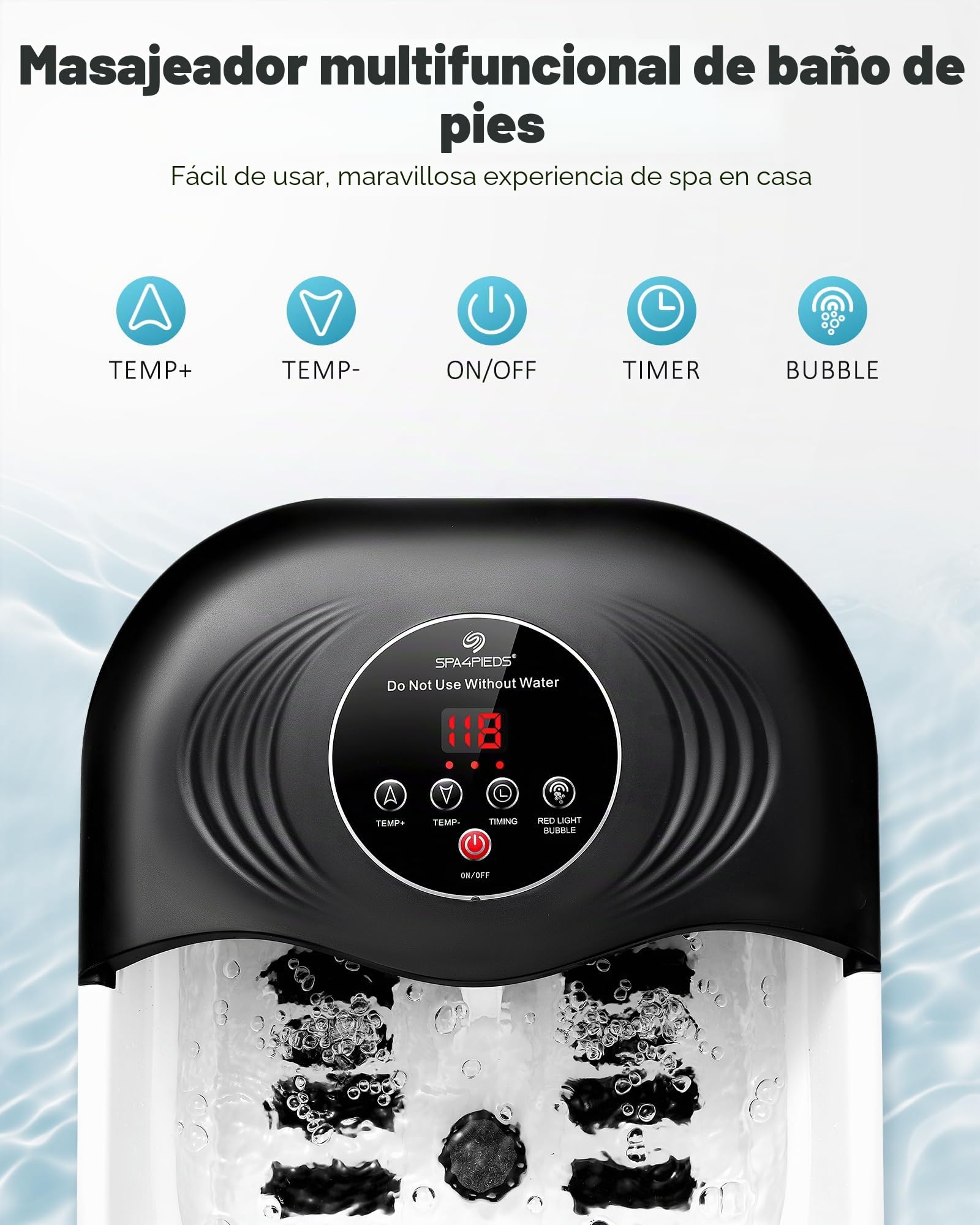 Baño de pies con masaje, función de calentamiento preciso y temporizador: baño de pies plegable con gorgoteo y piedra pómez, masajeador de pies con agua y 8 rodillos de masaje, ideal como regalo