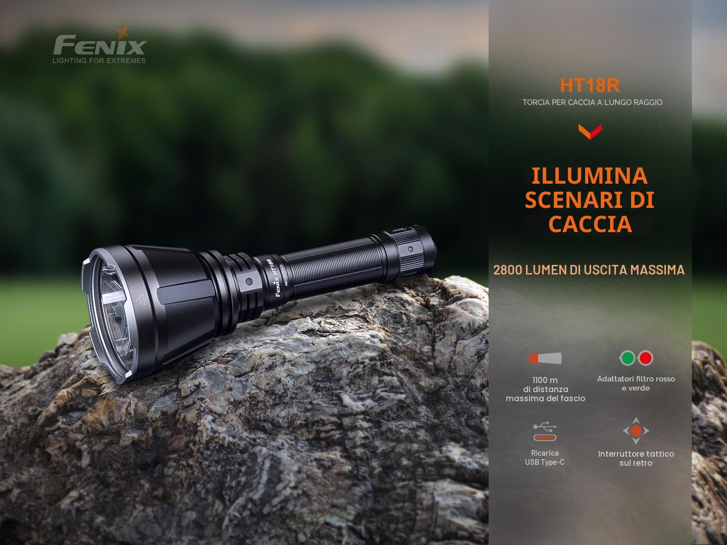 fenix HT18R, torcia LED ricaricabile ultra luminosa a lungo raggio | 2800 lumen | 1,1 km | 42 ore max | interruttori tattici a doppia coda | strobo istantaneo | filtri rossi e verdi inclusi | IP68