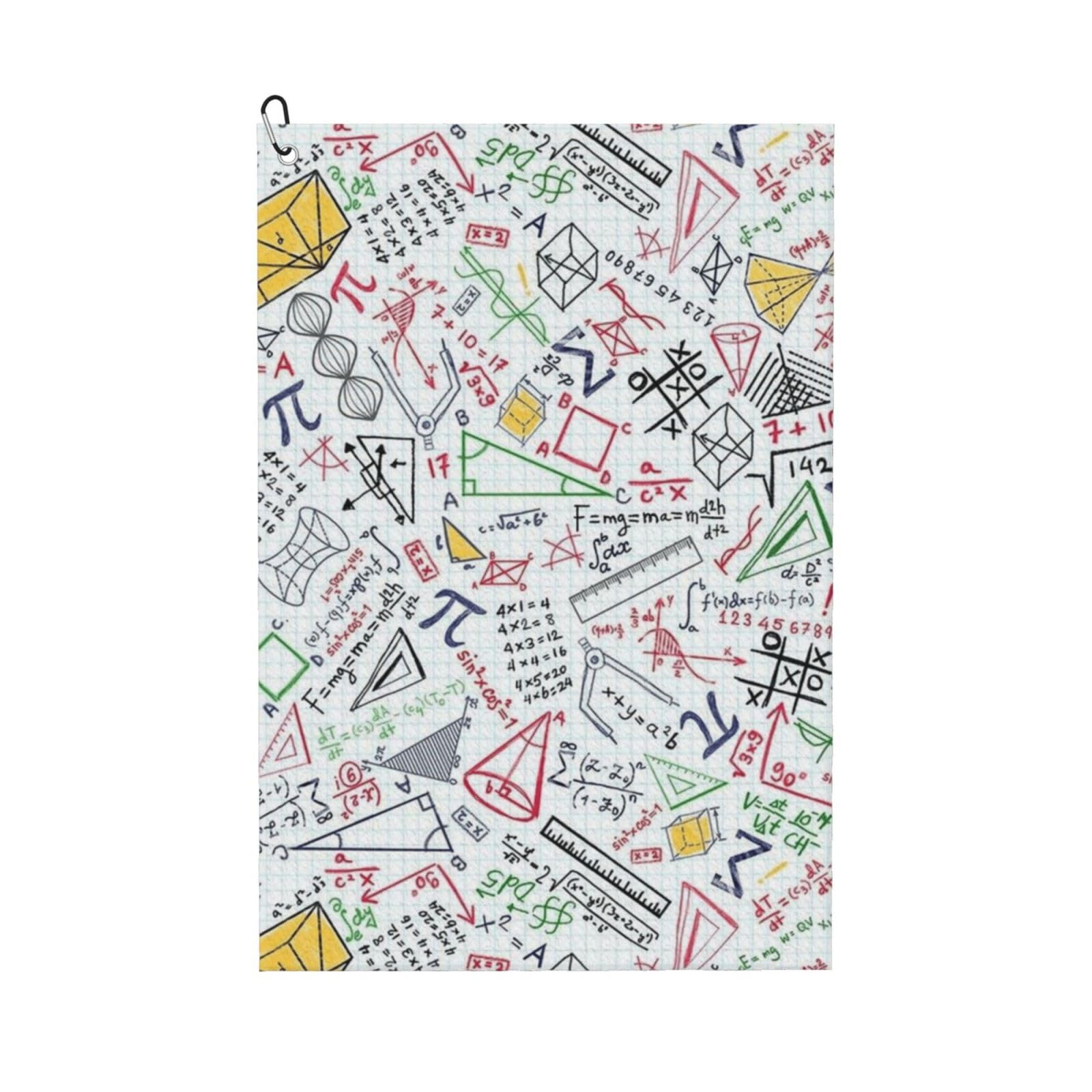 Hnnkloy Colorful Math Doodles On Grid, 16x24 in Portable Waffle Golf Towels with Carabiner Clip for Golf Bag