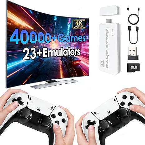 2026 New Wireless Retro Game Console, 23 Emulators and 40000+Games, Plug and Play 4K HDMI TV Game Stick, with Dual 2.4G Wireless Controllers (White)