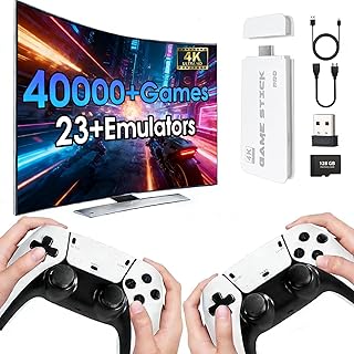 2026 New Wireless Retro Game Console, 23 Emulators and 40000+Games, Plug and Play 4K HDMI TV Game Stick, with Dual 2.4G Wireless Controllers (White)