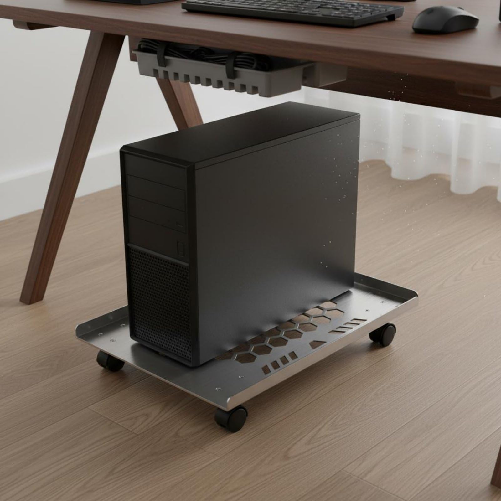 Computerständer Desktop Untersatz PC Rollwagen Edelstahl Stabil mit Extra Großer Auflagefläche Und Belüftungsöffnungen für Büro Gaming Reparaturraum, 50 cm X 31 cm
