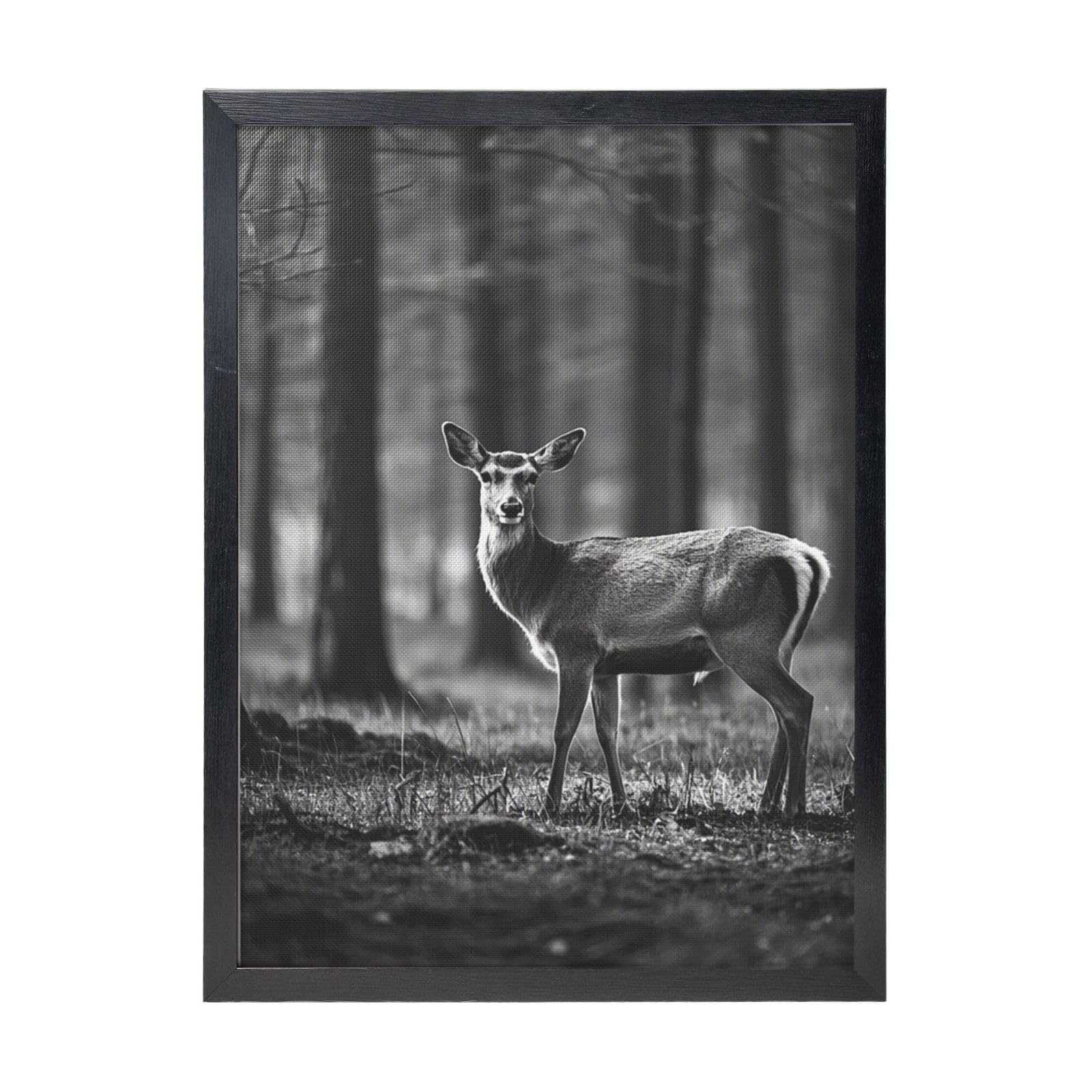 Framed Wall Art - Decorative Canvas Painting Forest Deer Wildlife Pictures Poster Aesthetic Modern Prints Artwork for Bedroom Office Wall Decor Ready To Hang 12x16 in