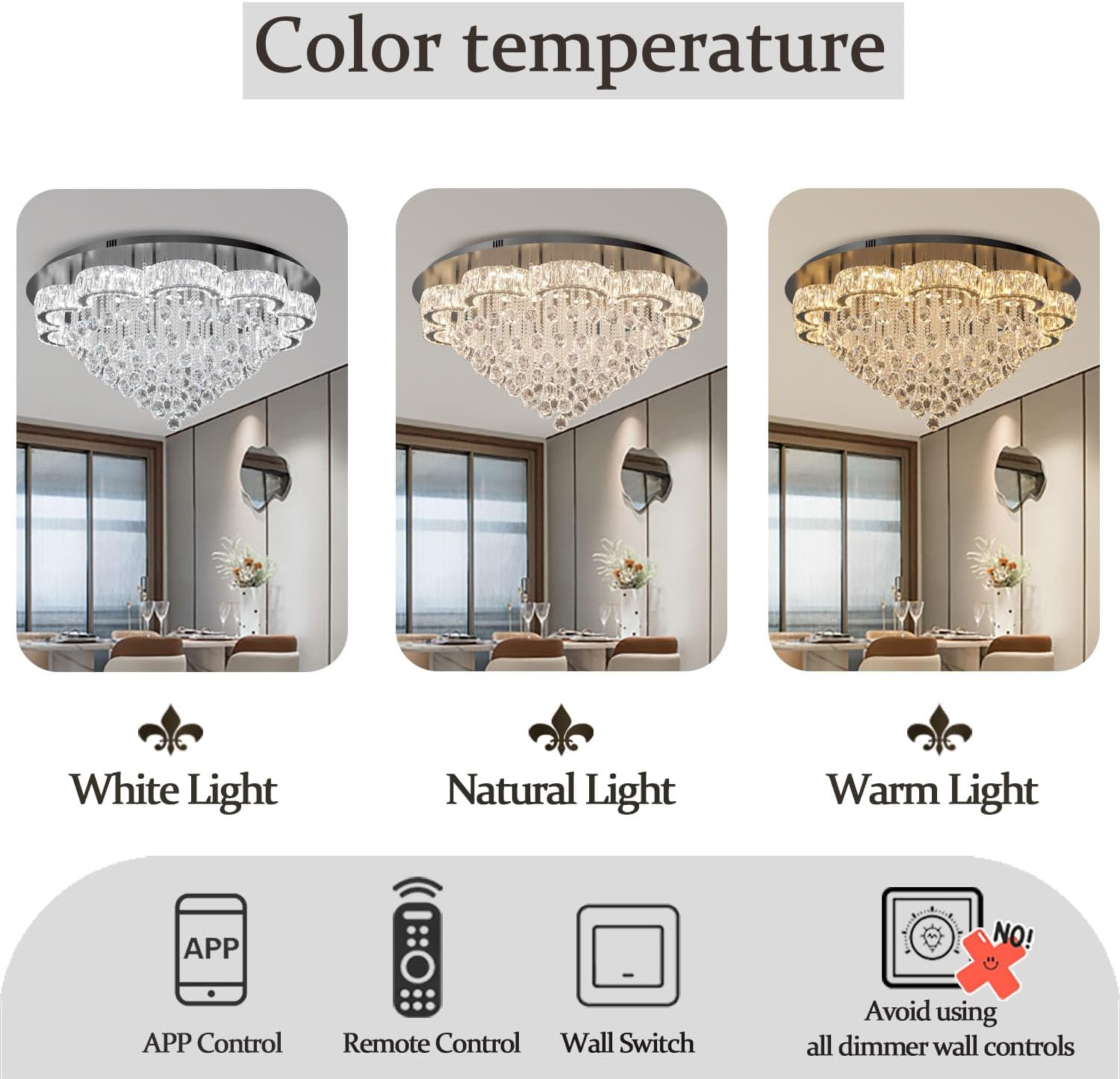 Flashing God 40in Black Modern LED Crystal Chandelier for Living Room Round Crystal Ceiling Light Fixtures Flush Mount Chandeliers Ceiling Chandelier for Foyer Hallway Dining Room