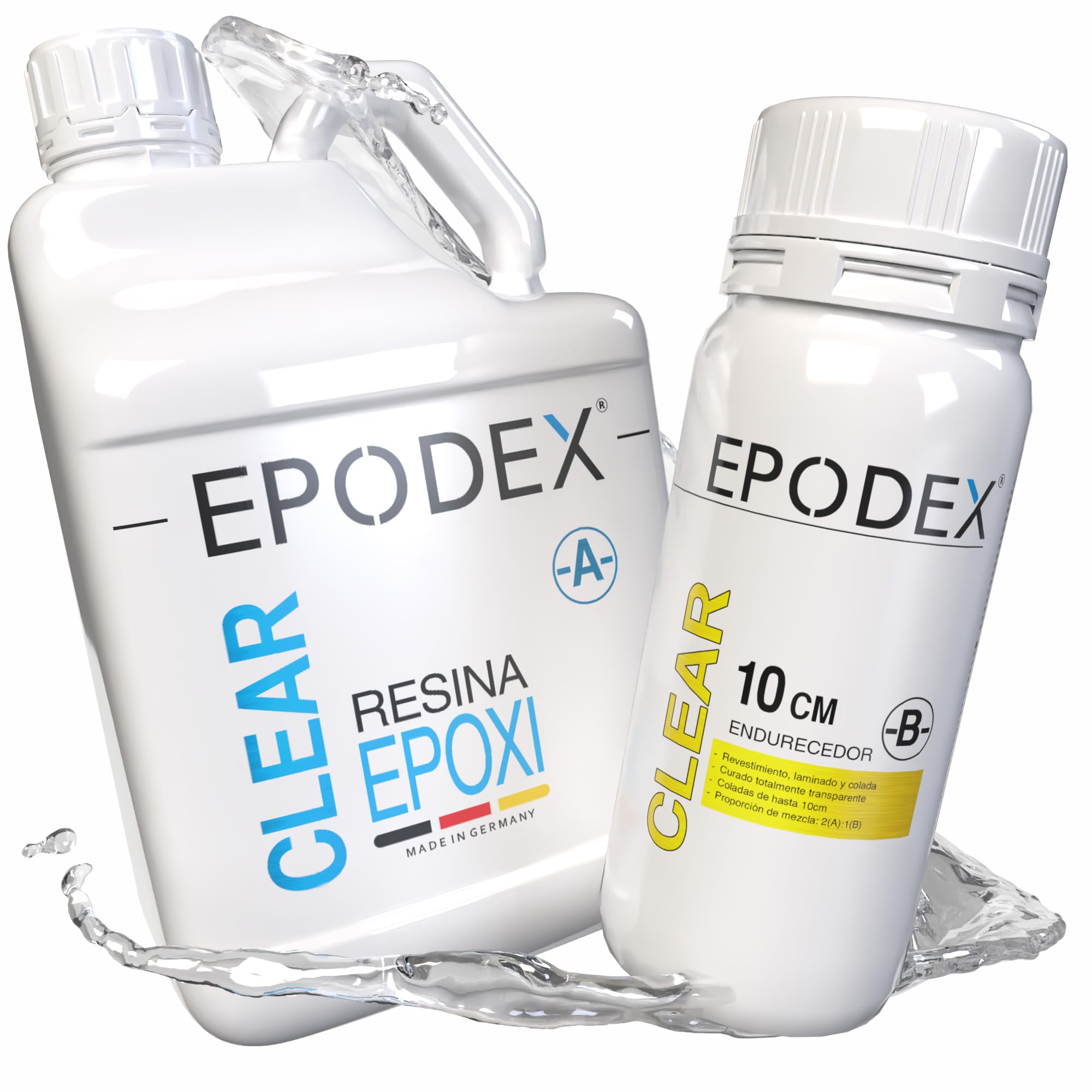 ECO MAX EPODEX Resina Epoxi hasta 10cm - CLEAR - Transparent, 3kg | Kit Resina Epoxi Transparente para mesas río, lámparas, proyectos altos y más