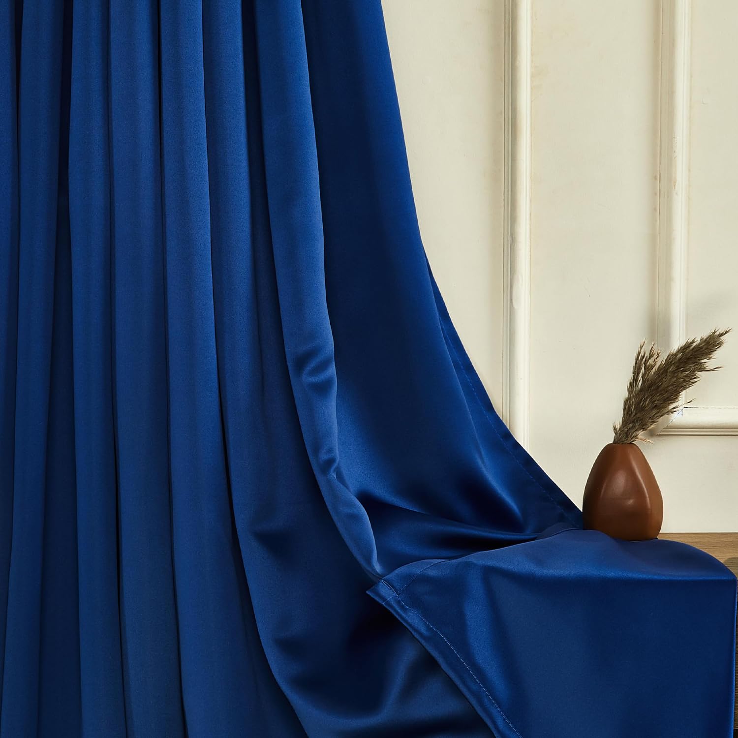 Amazon Basics - Room Darkening Blackout Door Curtains, 100% Room Darkening | 7 Feet |Set of 2| Plain Design | for Living Room and Bedroom | 115cmx 210cm, Color- Blue